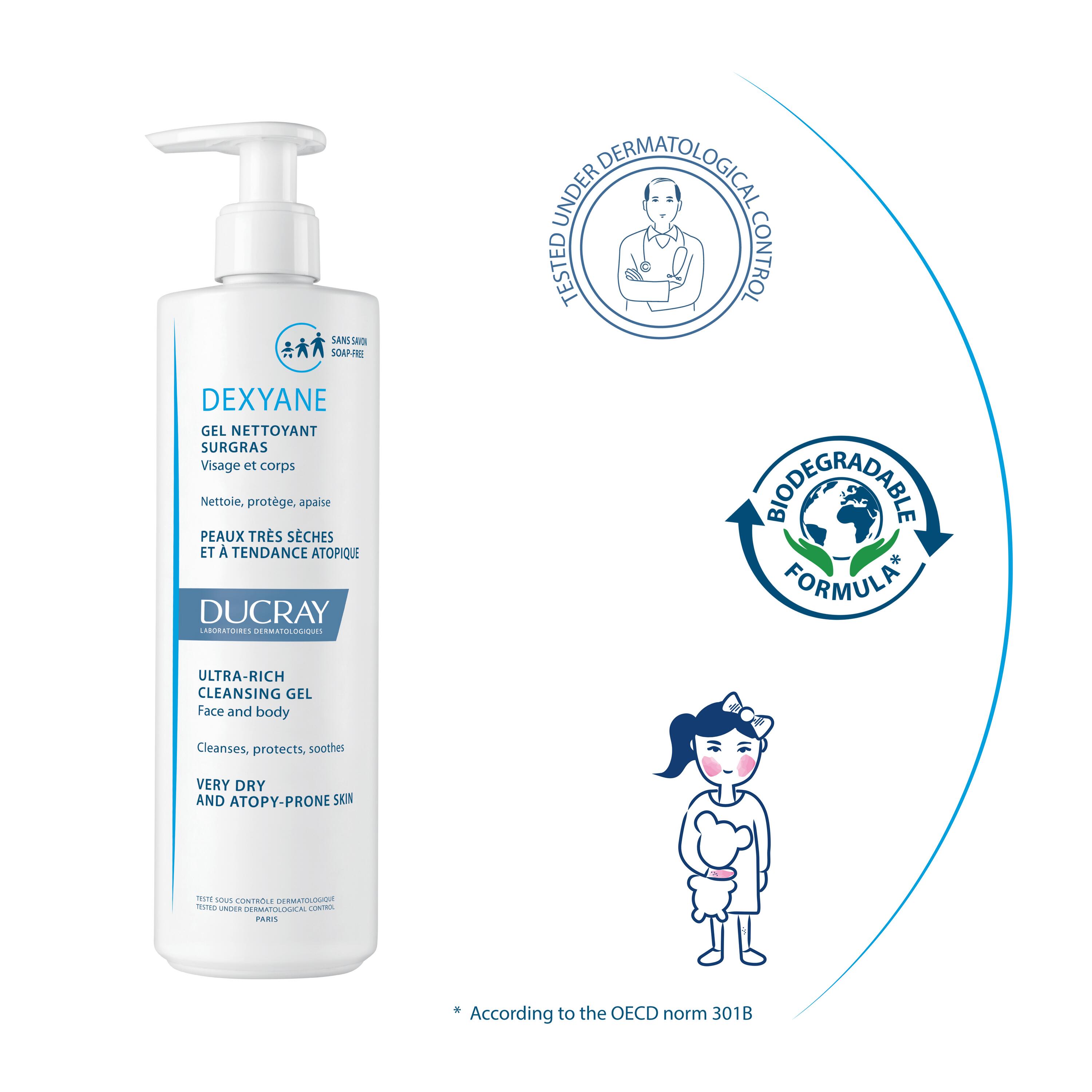 Ducray Dexyane - Gel Detergente Surgras Viso E Corpo Per Pelle Atopica 400 ml