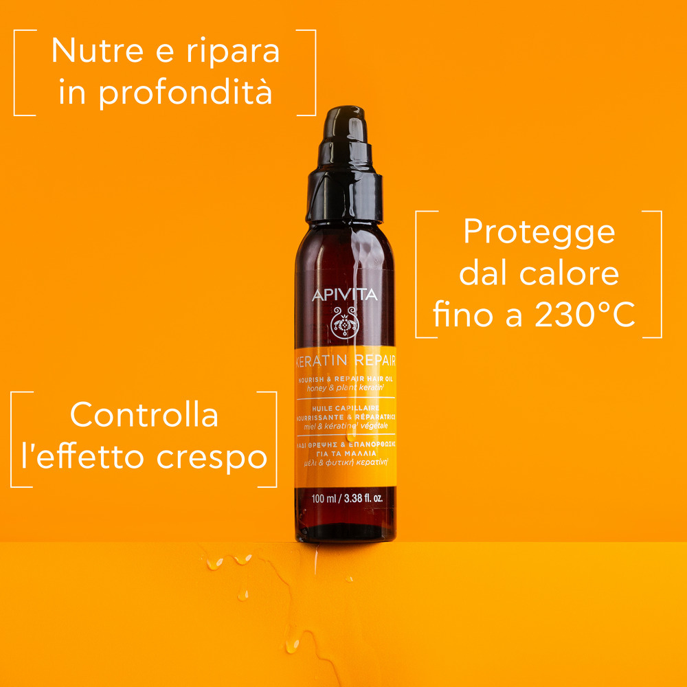 Apivita Keratin Repair - Olio Termoprotettore, Riparatoratore E Anti-Crespo Per Capelli Danneggiati 100 ml