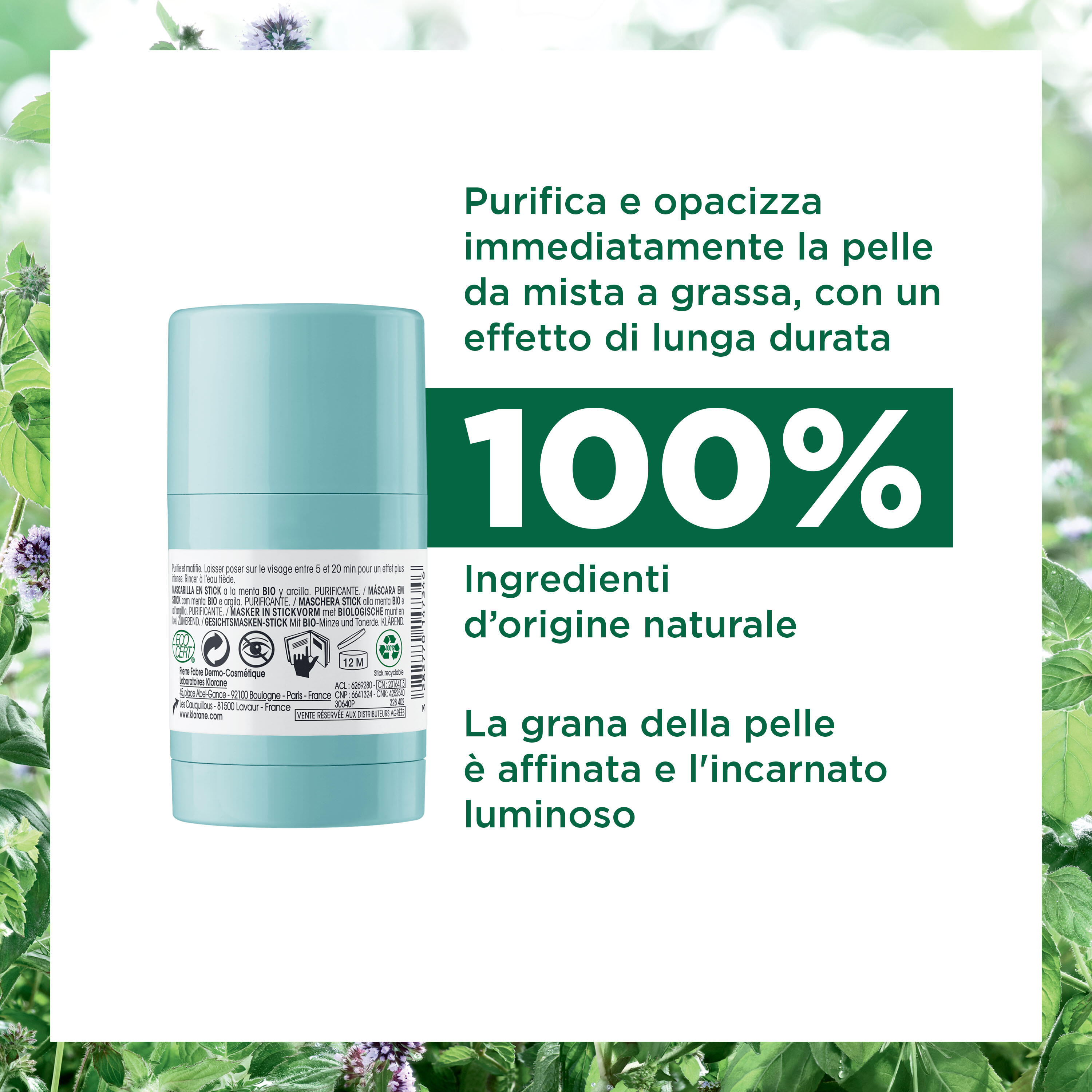 Klorane - Maschera Stick Alla Menta Bio E All'Argilla 25 g