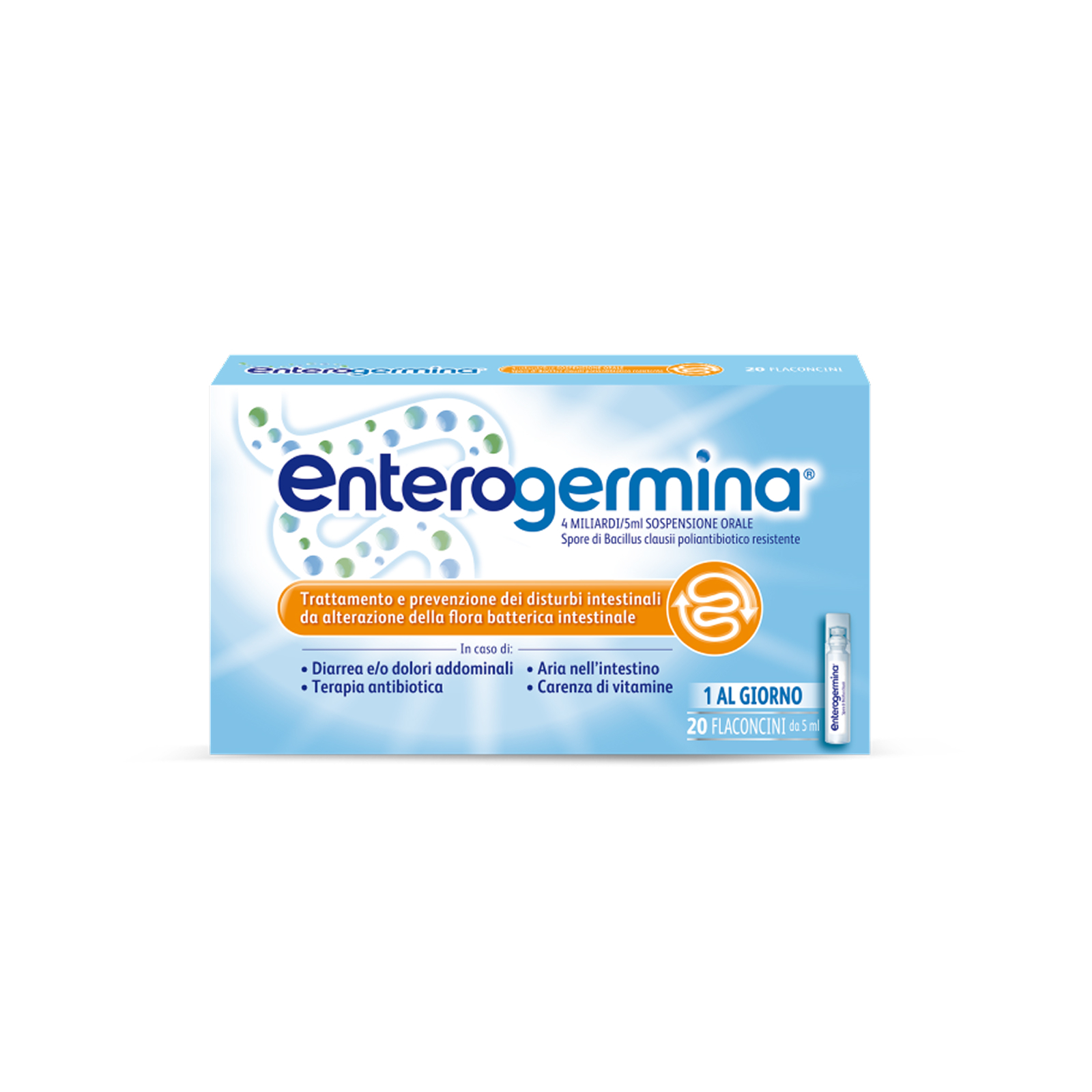 Enterogermina 4 Miliardi/5 ml Sospensione Orale 20 Flaconcini Enterogermina 4 Miliardi/5 ml Sospensione Orale 20 Flaconcini