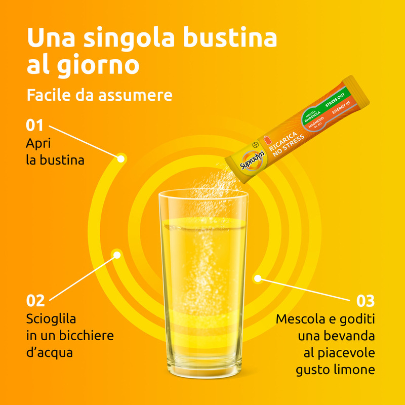 Supradyn Ricarica No Stress Integratore Multivitaminico con Magnesio ed Estratti Vegetali di Rhodiola e Melissa per combattere la Stanchezza Fisica e Mentale, Gusto Limone, 20 Bustine Supradyn Ricarica No Stress Integratore Multivitaminico con Magnesio ed Estratti Vegetali di Rhodiola e Melissa per combattere la Stanchezza Fisica e Mentale, Gusto Limone, 20 Bustine