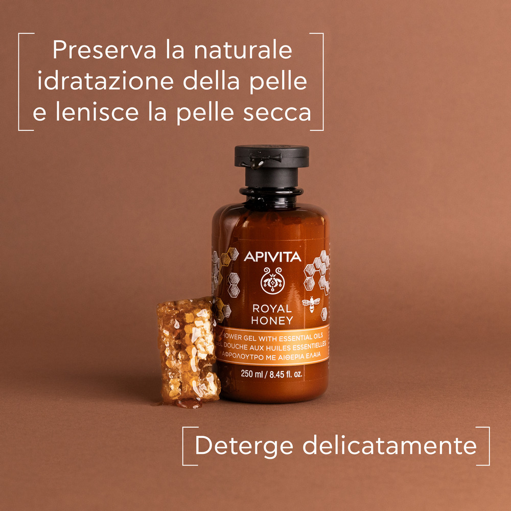 Apivita Royal Honey - Gel Doccia Detergente Con Miele E Oli Essenziali Per Pelle Secca 250 ml