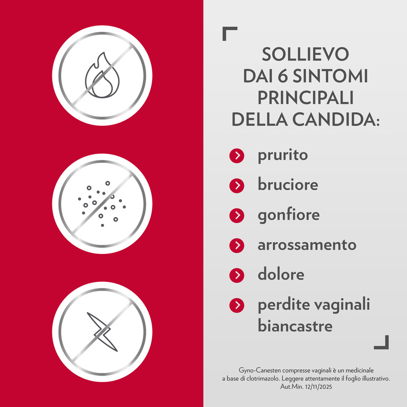 Gyno-Canesten, Trattamento Sintomi della Candida, contro Prurito intimo, Bruciore intimo e Perdite, 100 mg di Clotrimazolo, 12 Compresse Vaginali 