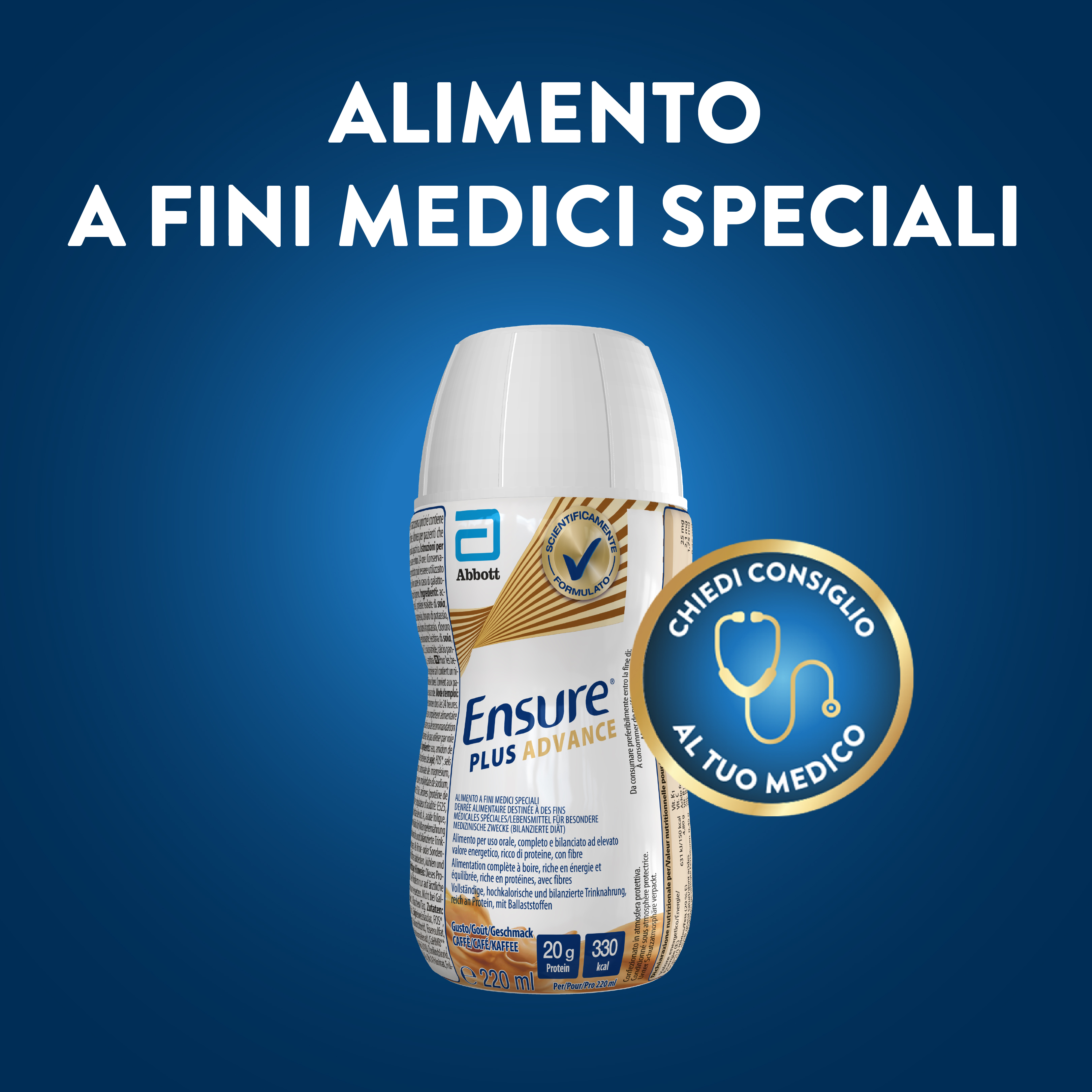 Ensure Plus Advance Alimento a Fini Medici Speciali Iperproteico ed Ipercalorico Caffè 4x220ml