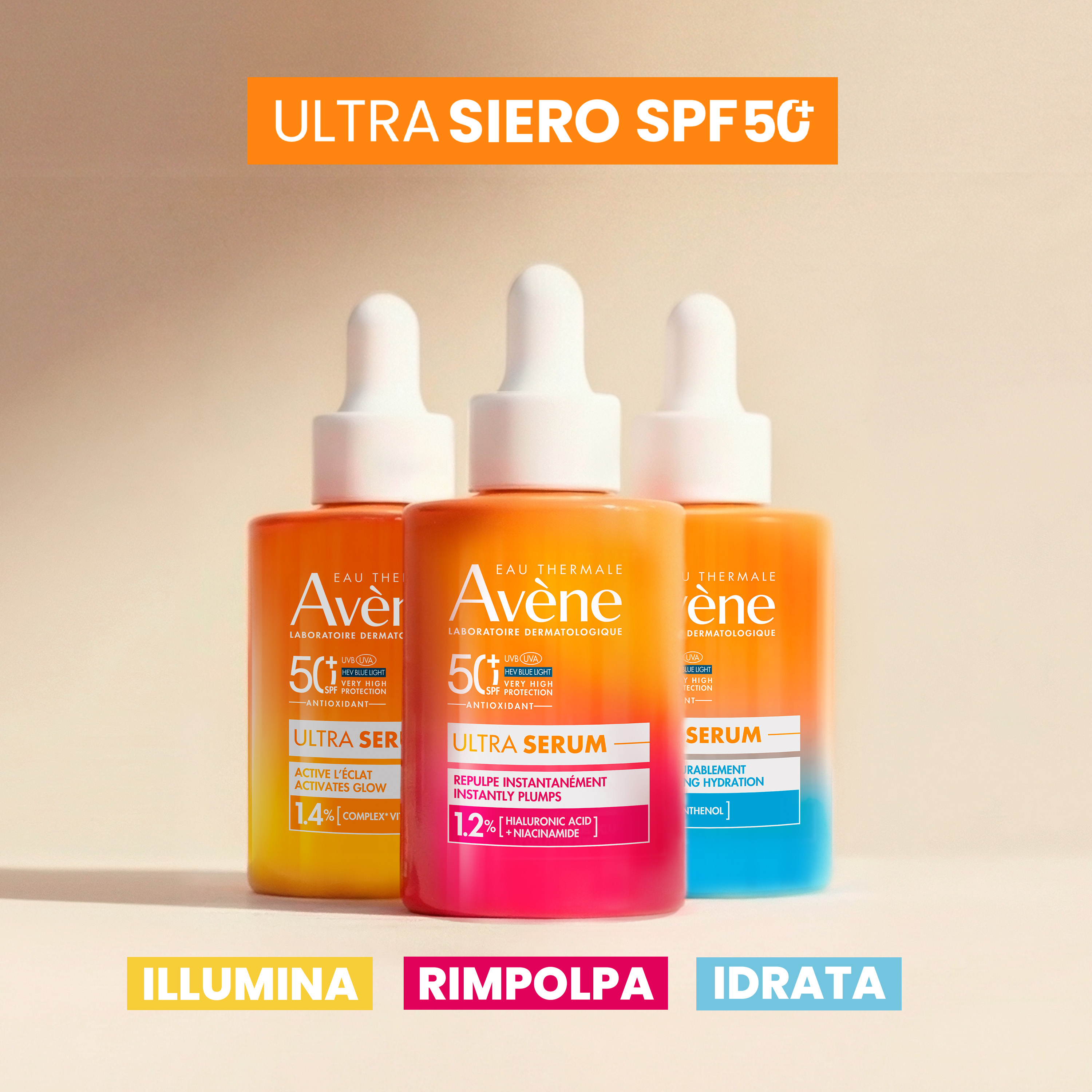 Avène - Eau Thermale Ultra Siero SPF50+ Idrata A Lungo - Protezione Solare Molto Alta Viso 30 ml