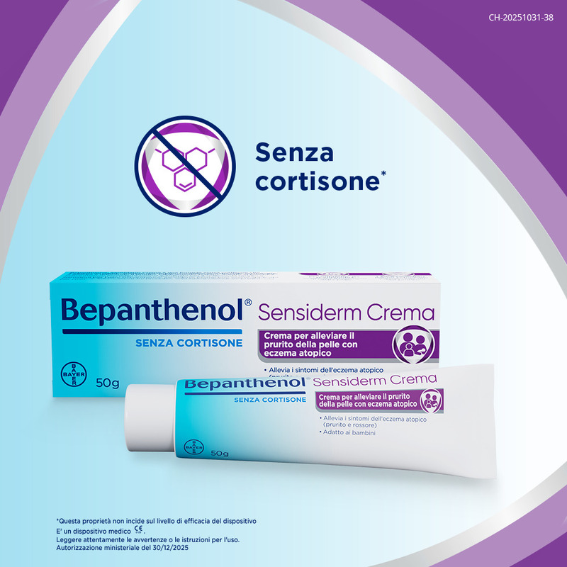 Bepanthenol Sensiderm Crema, per Pelle secca o irritata, Dermatite, Eczema, Reazioni allergiche, con Pantenolo, Senza Cortisone, Allevia Prurito e Arrossamento,  Tubo da 50g