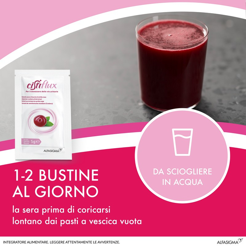 Cistiflux A18, Integratore Alimentare a Base di Estratto Concentrato di Mirtillo Rosso, Cranberry Americano, Che Favorisce la Funzionalità delle Vie Urinarie, utile in caso di cistite, 28 Bustine, Gusto Frutti di Bosco