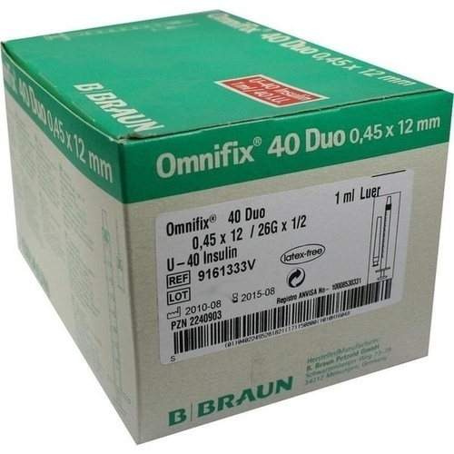 OMNIFIX 40 DUO SIRINGA INSULINA G26x1/2'' 40UI/1ML CAD. - B.BRAUN