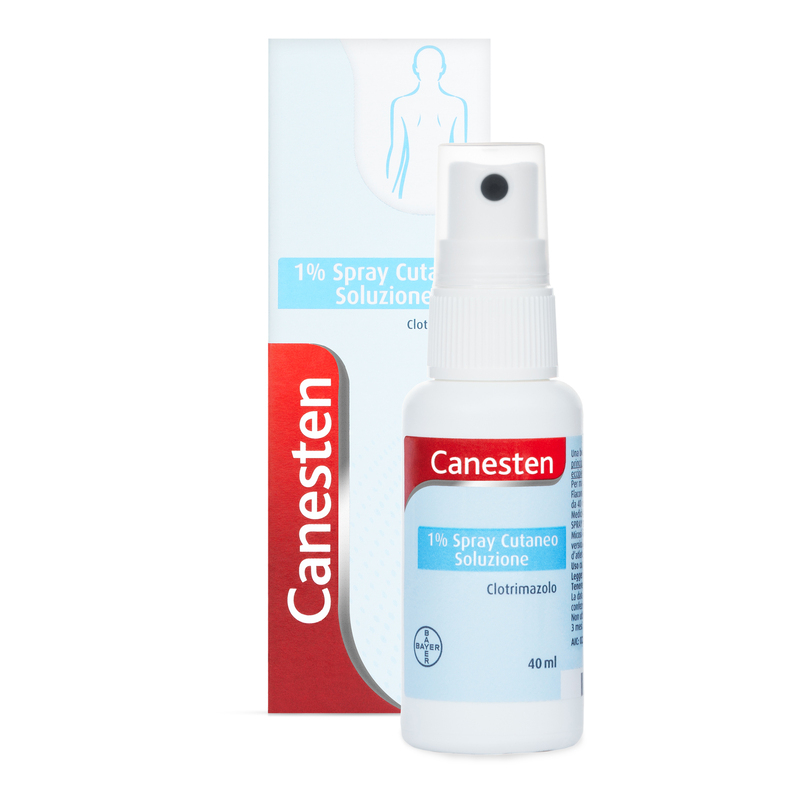 Canesten Spray cutaneo, per il Trattamento di Micosi, Funghi della Pelle e Piedi, a base di Clotrimazolo 1%,  con azione Antifungina e Antimicotica, Flacone da 40 ml