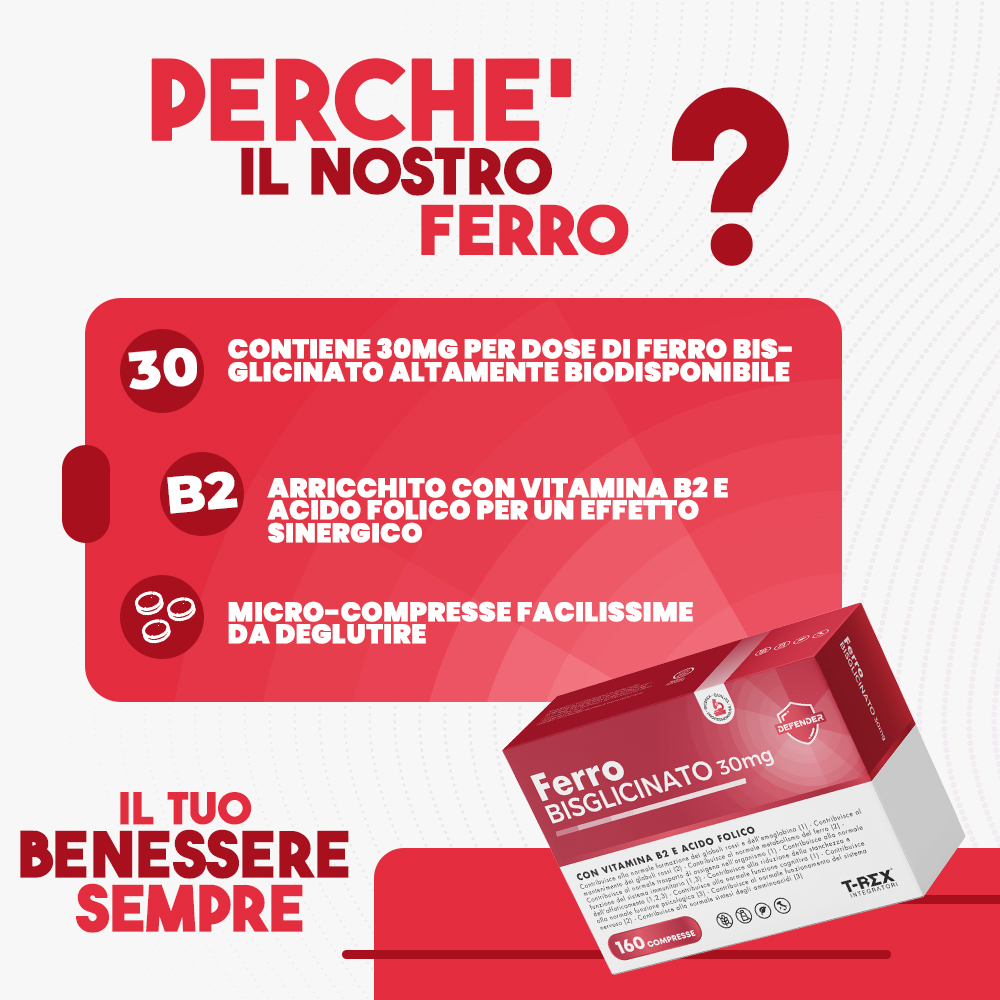 T-Rex Integratori Ferro Bisglicinato 30 Mg 160 Compresse - Integratore A Base Di Ferro