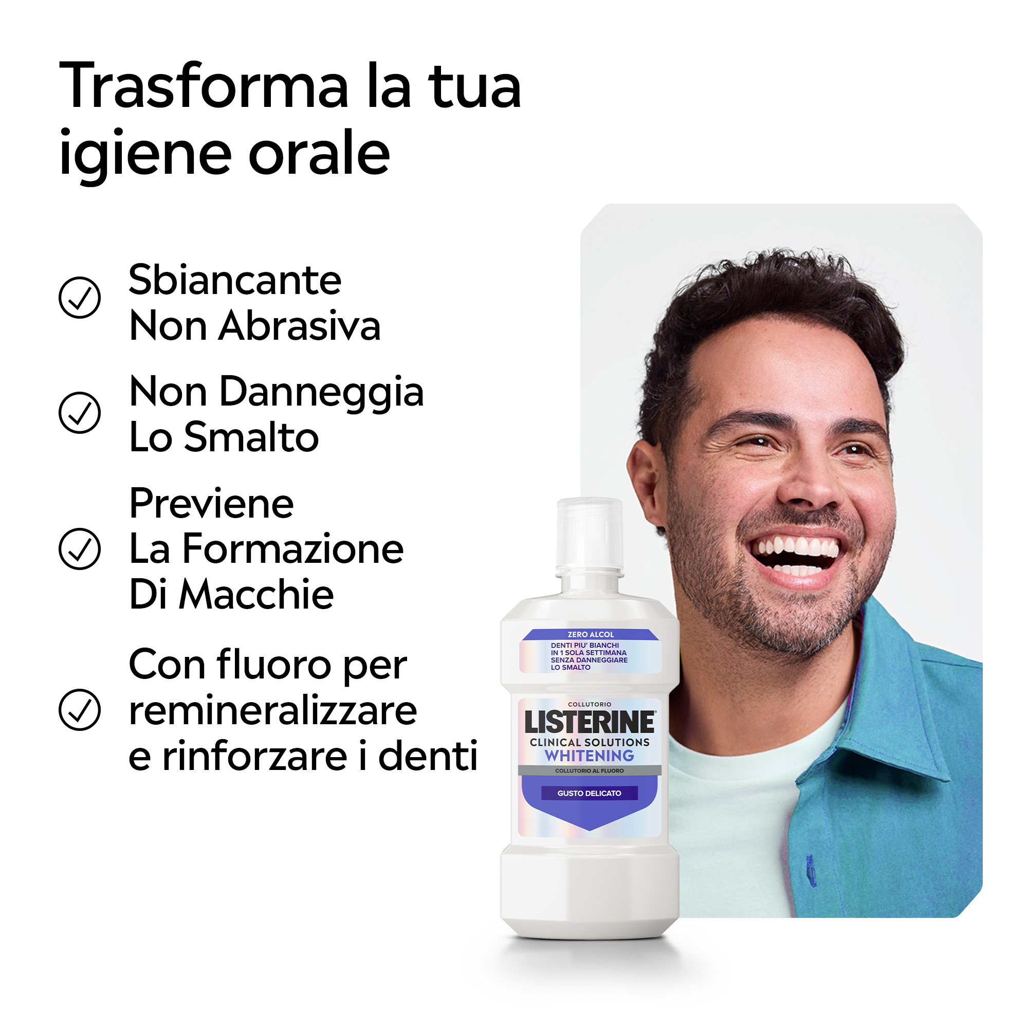 LISTERINE Advanced White Collutorio gusto delicato di Menta senza alcol con azione sbiancante 500 ml