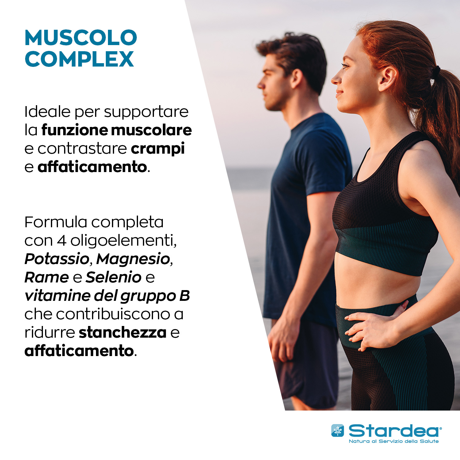 STARDEA MUSCOLO COMPLEX PRONTO RECUPERO Compresse - integratore alimentare a base di Potassio, Magnesio, Rame e Selenio con Vitamine B6, B1 e B12. STARDEA MUSCOLO COMPLEX PRONTO RECUPERO Compresse - integratore alimentare a base di Potassio, Magnesio, Rame e Selenio con Vitamine B6, B1 e B12.