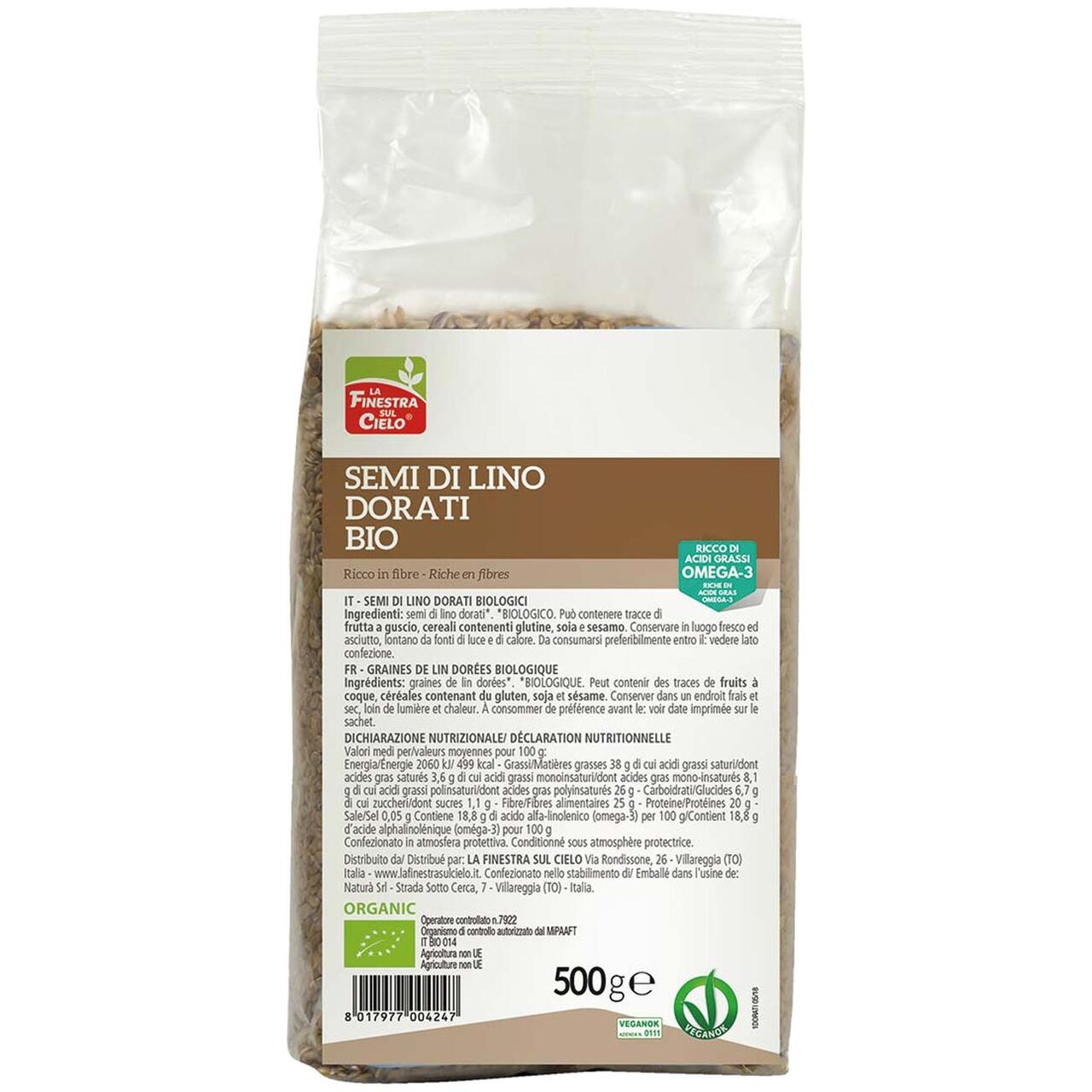 La Finestra sul Cielo Semi di Lino Dorati Bio 500 g La Finestra sul Cielo Semi di Lino Dorati Bio 500 g