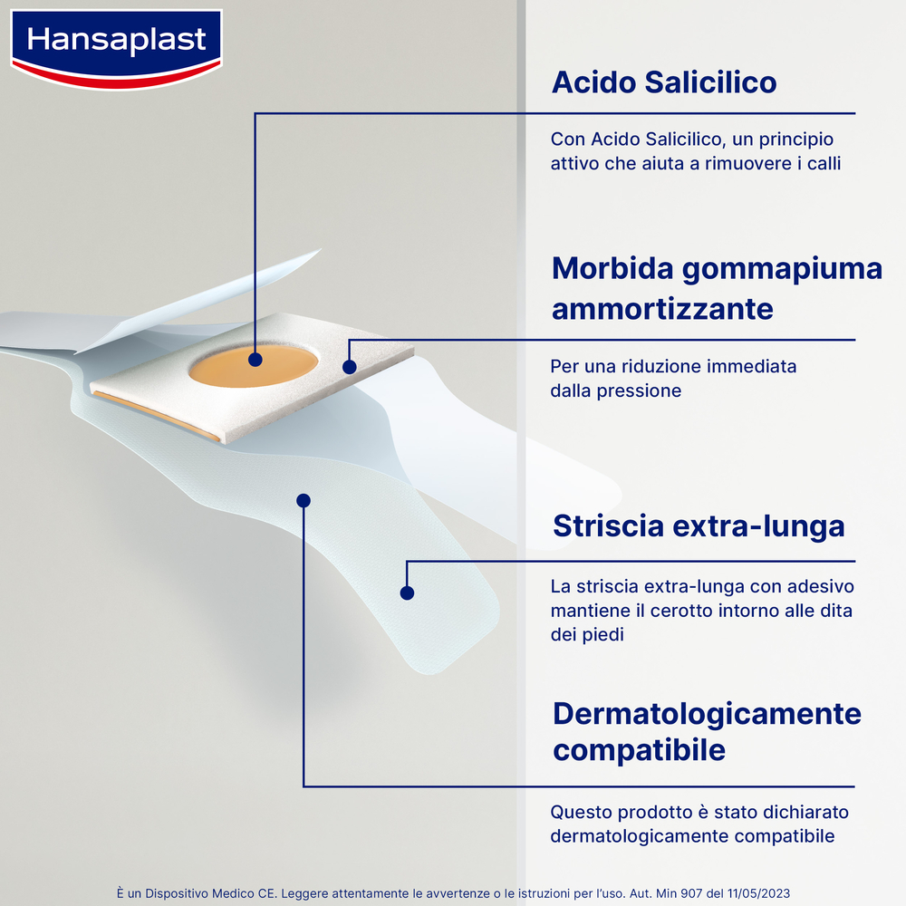 Hansaplast Cerotti per Calli, Cerotti calli piedi trasparenti con acido salicilico, 8 pezzi