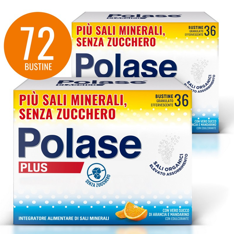 Polase Plus più Magnesio e Potassio Integratore Alimentare Sali Minerali Arancia Mandarino 36 + 36 Bustine