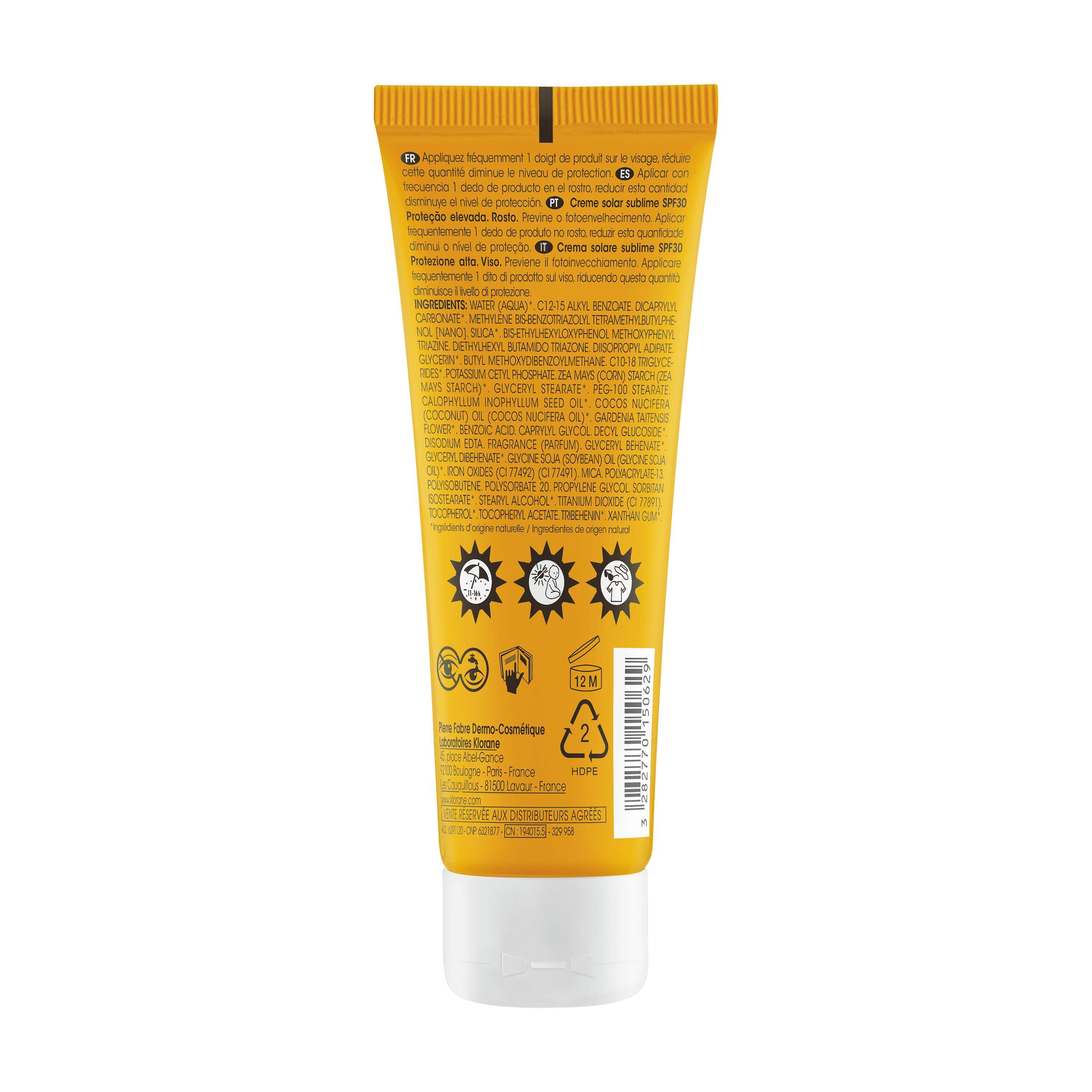 Klorane - Crema Solare Sublime SPF30 Al Tamanu Bio E Monoï Viso 50 ml