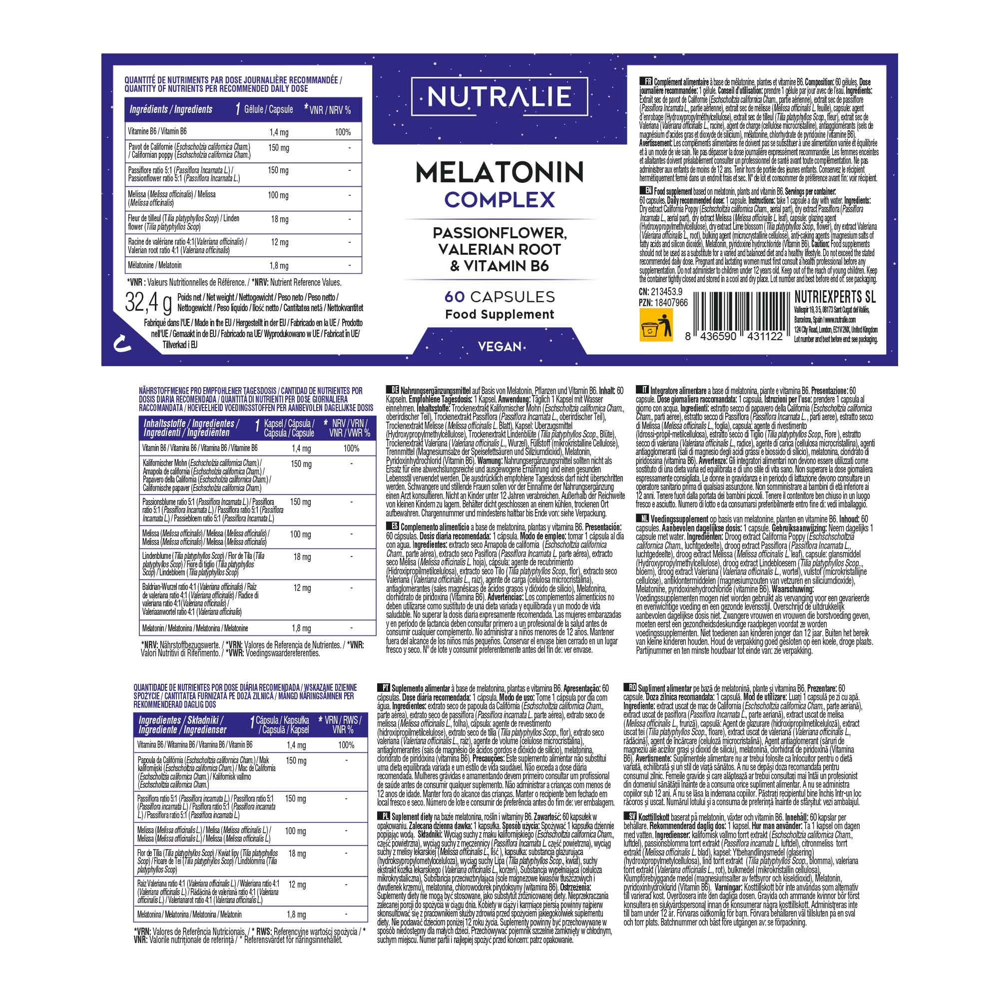 Nutralie Melatonina Complex 60 Capsule - Integratore Per Il Riposo Notturno