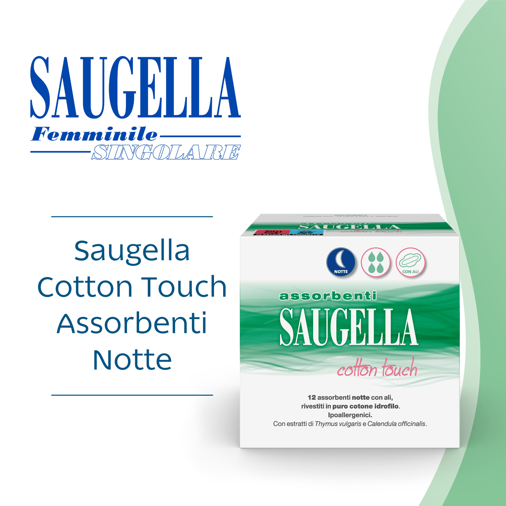 Saugella Cotton Touch - 12 Assorbenti Notte Con Ali
