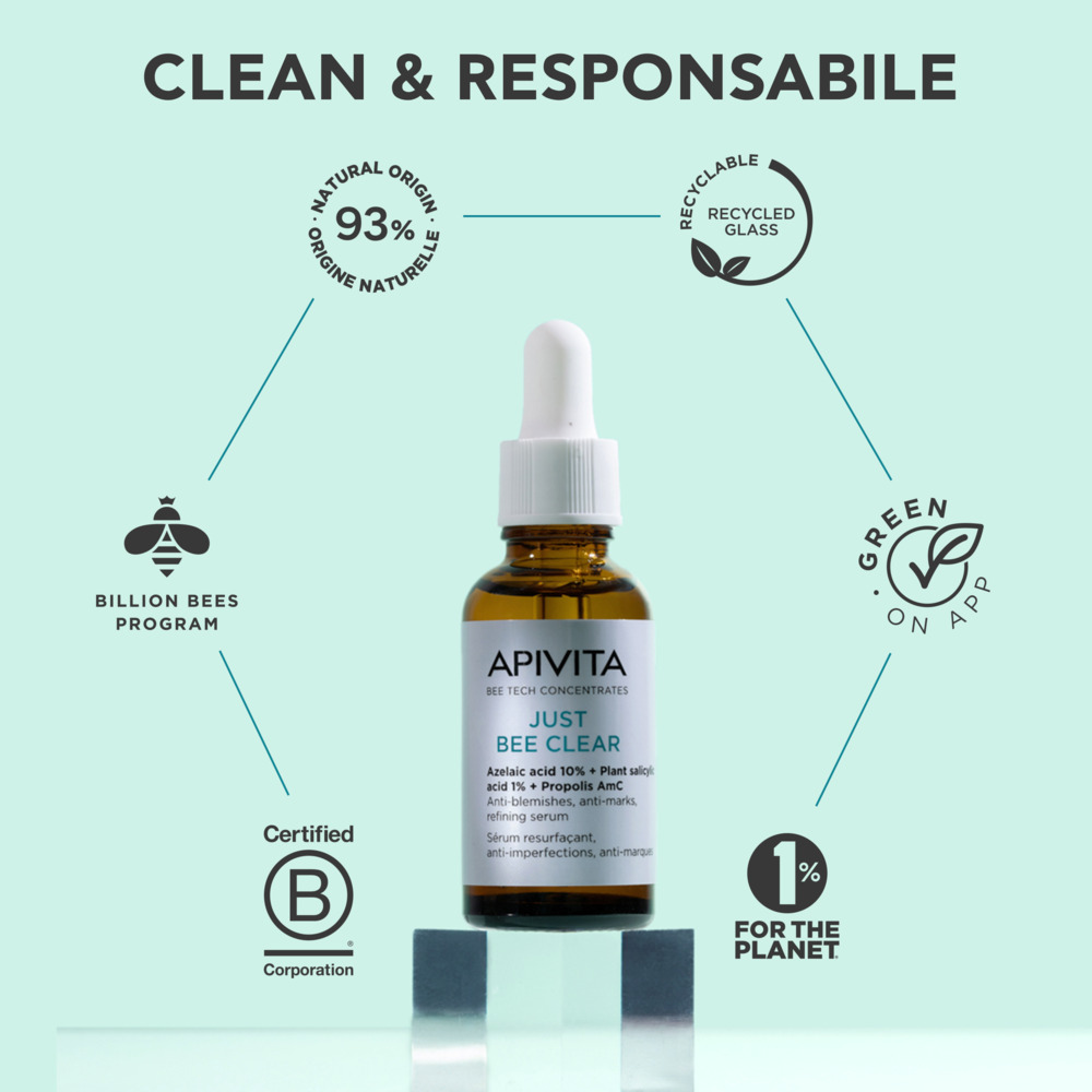 Apivita Just Bee Clear - Siero Perfezionatore, Affinante E Anti-Macchie 30 ml