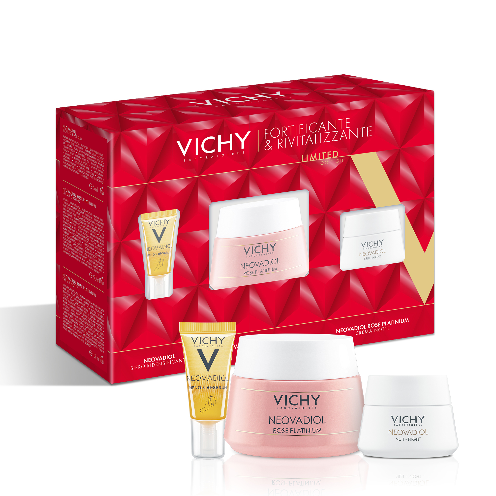 Vichy Cofanetto Regalo per Pelle Matura Fortificante & Rivitalizzante con Neovadiol Meno 5 Bi-Siero 10 ml + Neovadiol Rose Platinium Crema Giorno 50 ml + Neovadiol Rose Platinium Crema Notte 15 ml Vichy Cofanetto Regalo per Pelle Matura Fortificante & Rivitalizzante con Neovadiol Meno 5 Bi-Siero 10 ml + Neovadiol Rose Platinium Crema Giorno 50 ml + Neovadiol Rose Platinium Crema Notte 15 ml