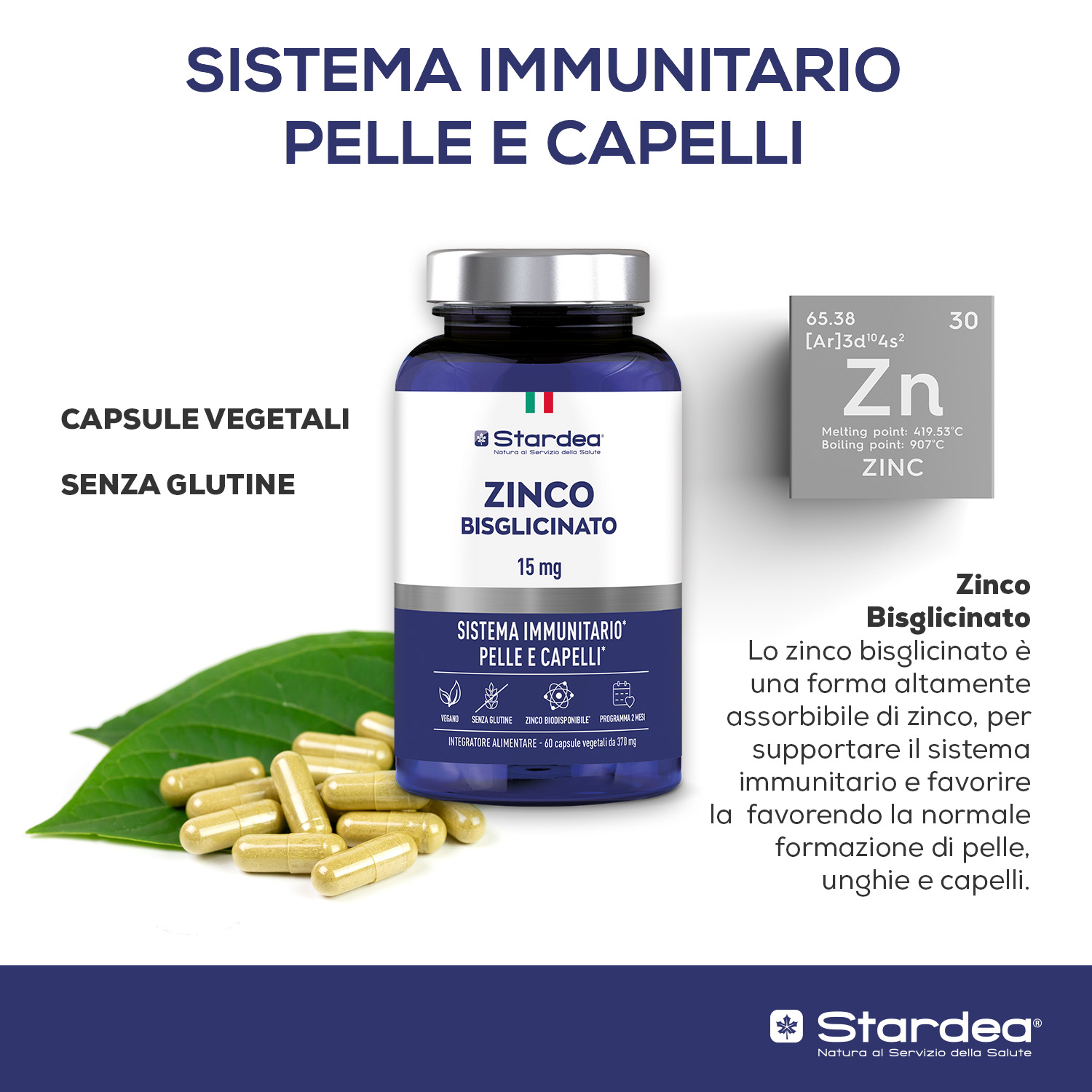 STARDEA ZINCO BISGLICINATO 15 MG - INTEGRATORE ALIMENTARE per il SISTEMA IMMUNITARIO e per il benessere di PELLE E CAPELLI STARDEA ZINCO BISGLICINATO 15 MG - INTEGRATORE ALIMENTARE per il SISTEMA IMMUNITARIO e per il benessere di PELLE E CAPELLI
