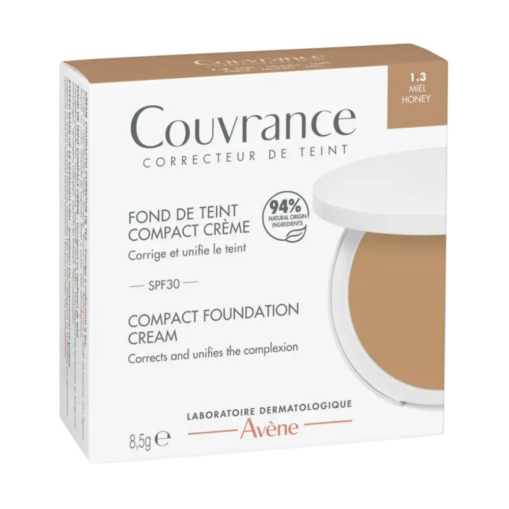 Eau Thermale Avène Couvrance - Fondotinta Compatto in Crema SPF30 colore 1.3 Miel Honey, 8.5g
