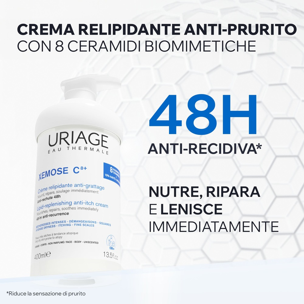 Uriage Xémose Crema Liporestitutiva Anti-irritazioni per pelle secca, a tendenza atopica di viso e corpo che lenisce le sensazioni di prurito e dà comfort a lunga durata 200 ml