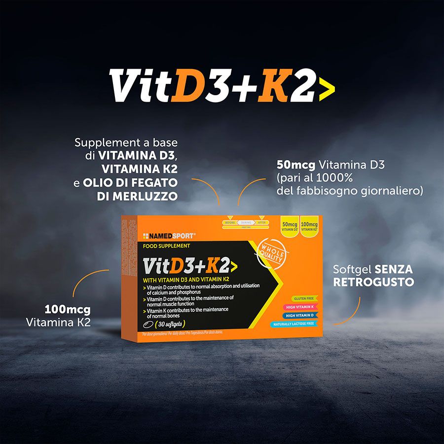 Named Sport - VIT D3+K2 30 Softgels - Integratore Di Vitamina D3 e K2