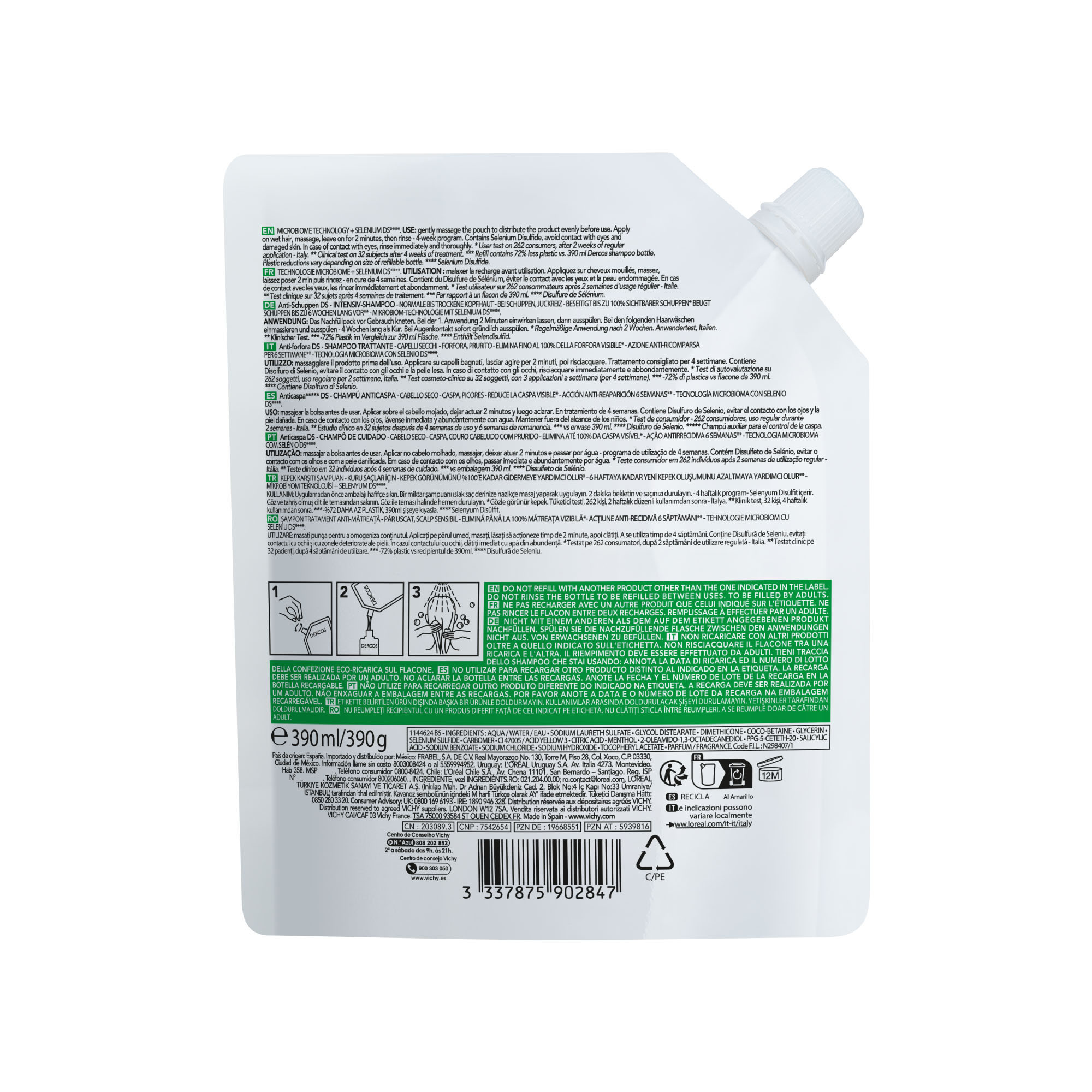 Vichy Dercos shampoo trattante antiforfora DS per capelli da normali a grassi eco ricarica 390ml