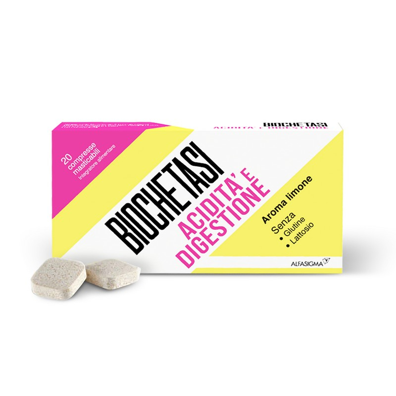 BIOCHETASI  Digestione e Acidità contro sintomi del reflusso, acidità e bruciore di stomaco - 20 compresse masticabili BIOCHETASI  Digestione e Acidità contro sintomi del reflusso, acidità e bruciore di stomaco - 20 compresse masticabili