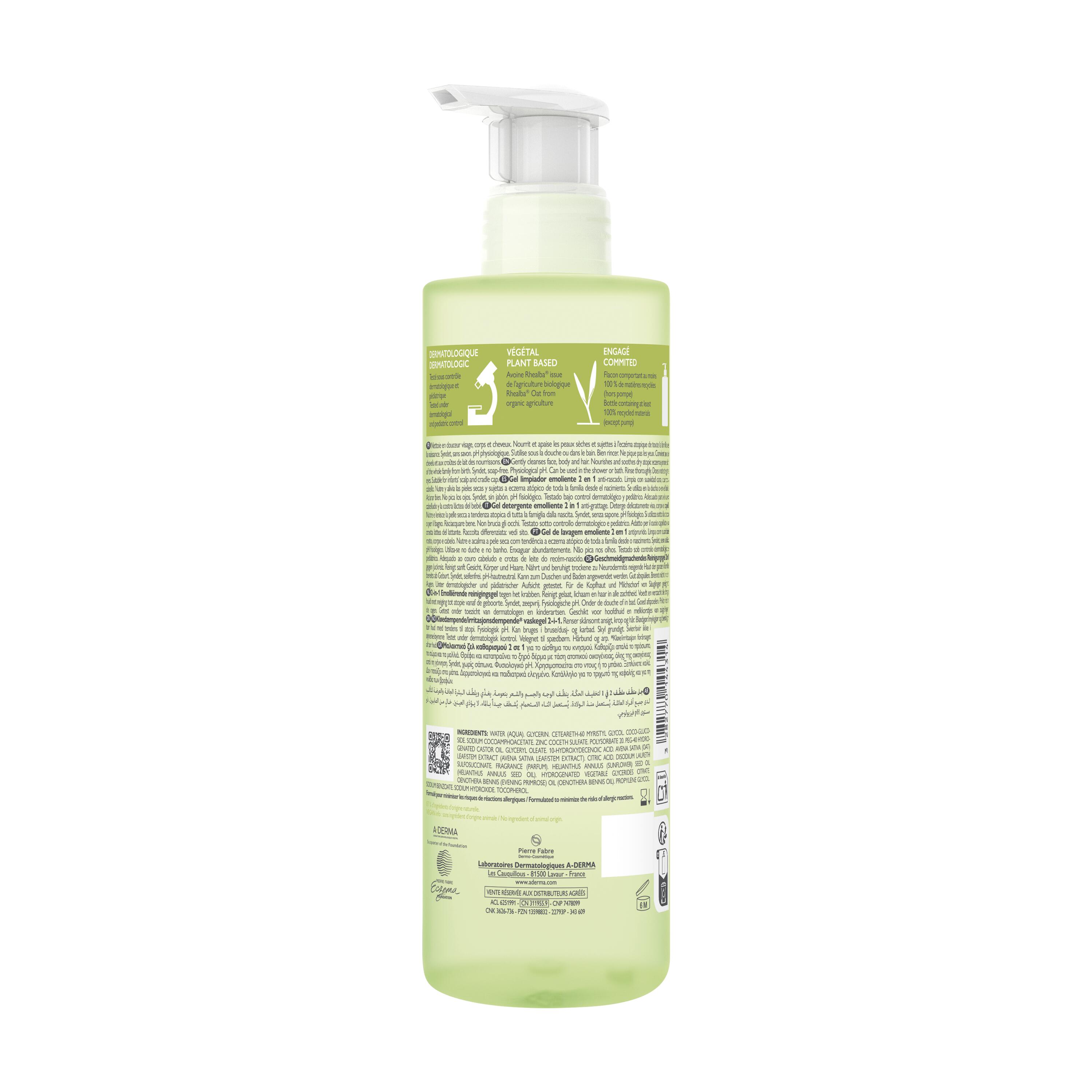 A-Derma Exomega Control - Gel Detergente Emolliente 2In1 Viso E Corpo Per Pelle Secca A Tendenza Atopica 500 ml 