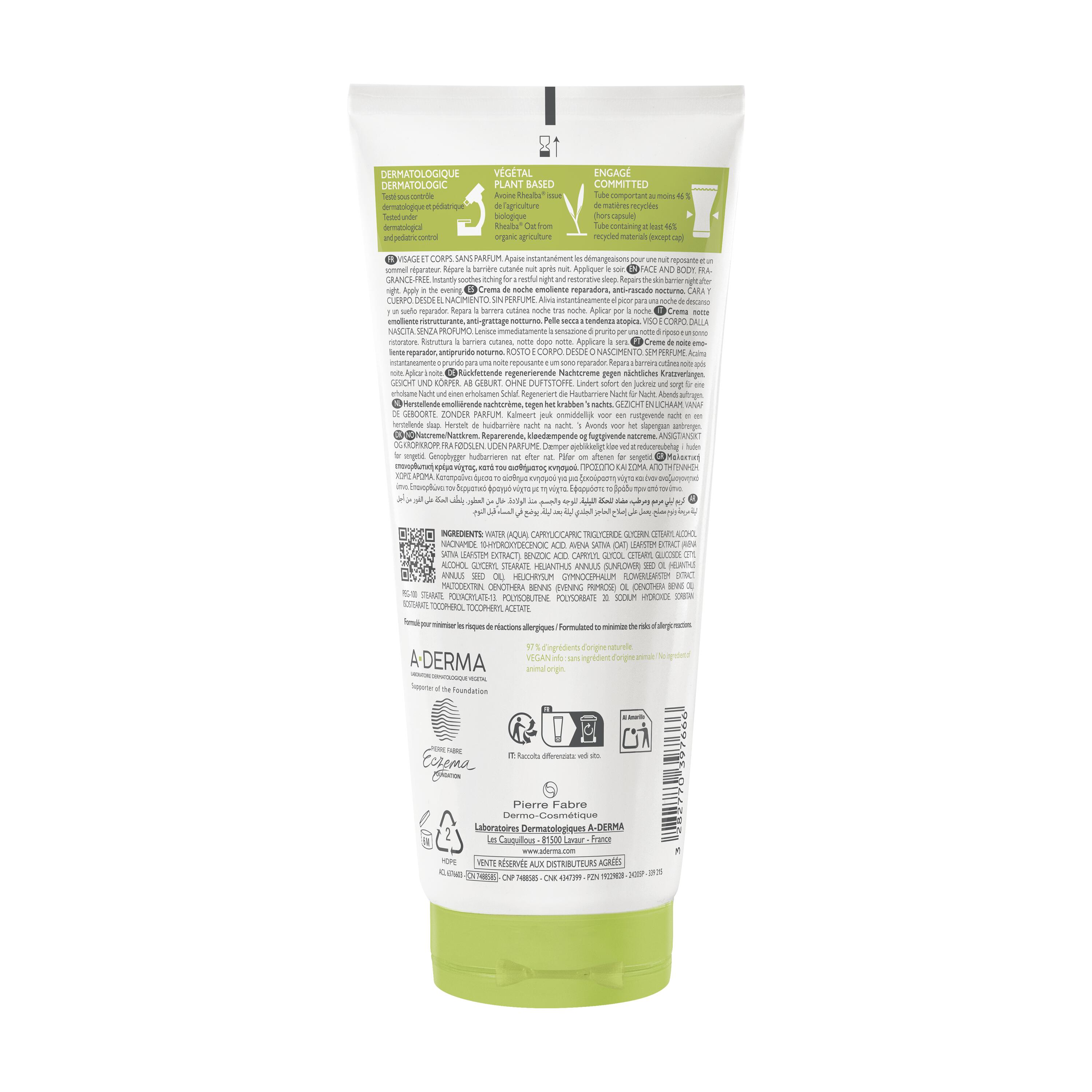 A-Derma Exomega Control - Crema Notte Emolliente Ristrutturante 200 ml