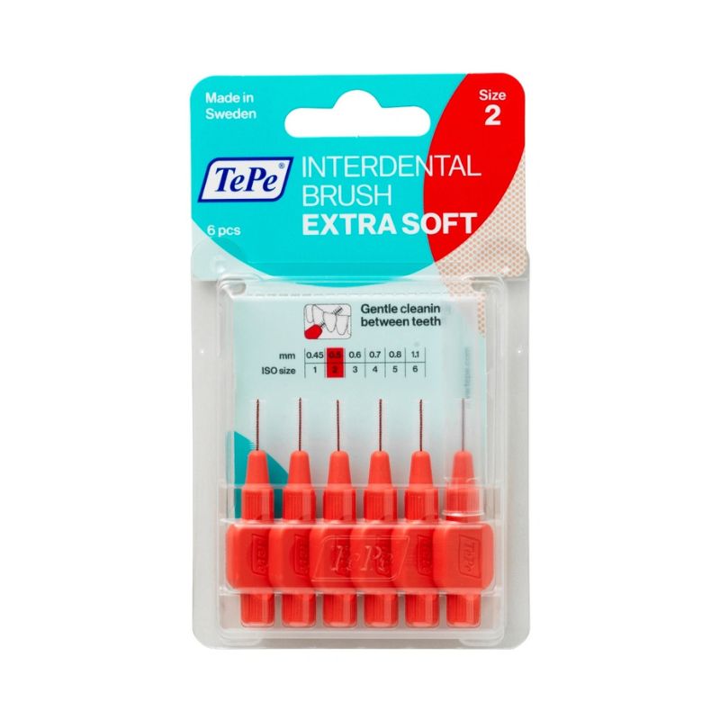 TePe Extra-Soft - 6 Scovolini Interdentali ISO 2 Misura 0,5 mm Rosso