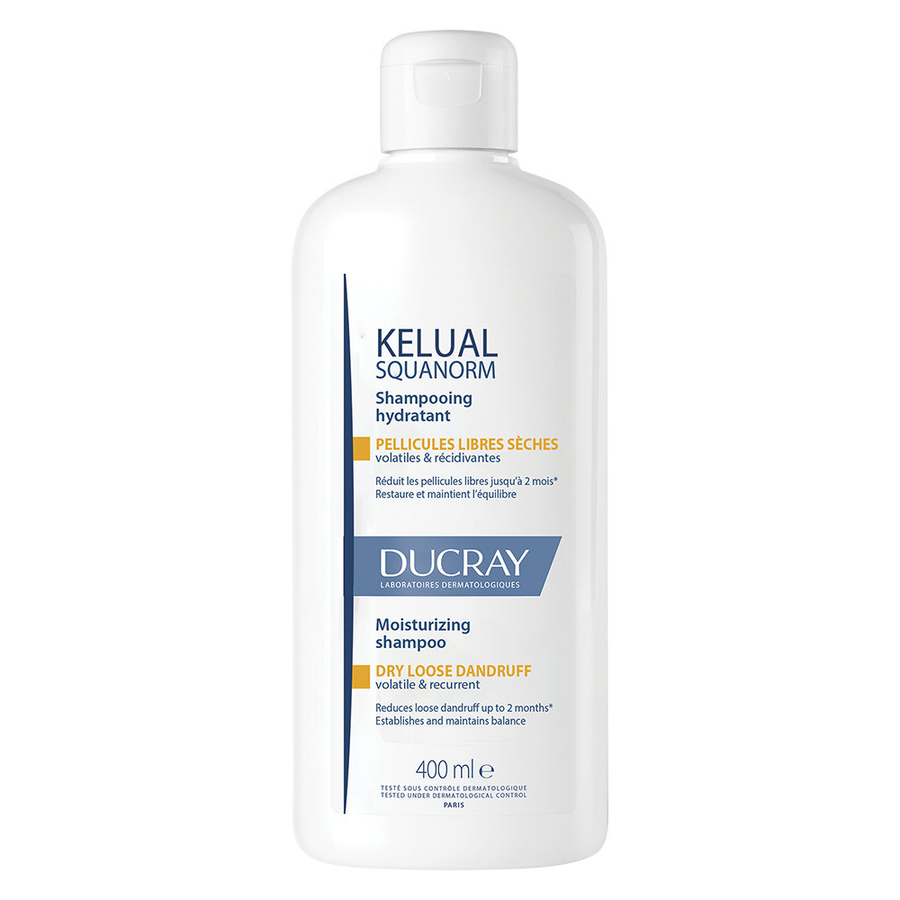 Ducray Kelual Squanorm Shampoo Trattante Idratante Forfora Secca, Elimina 100% della forfora, Azione anti-ricomparsa, Cuoio capelluto secco 400ml 