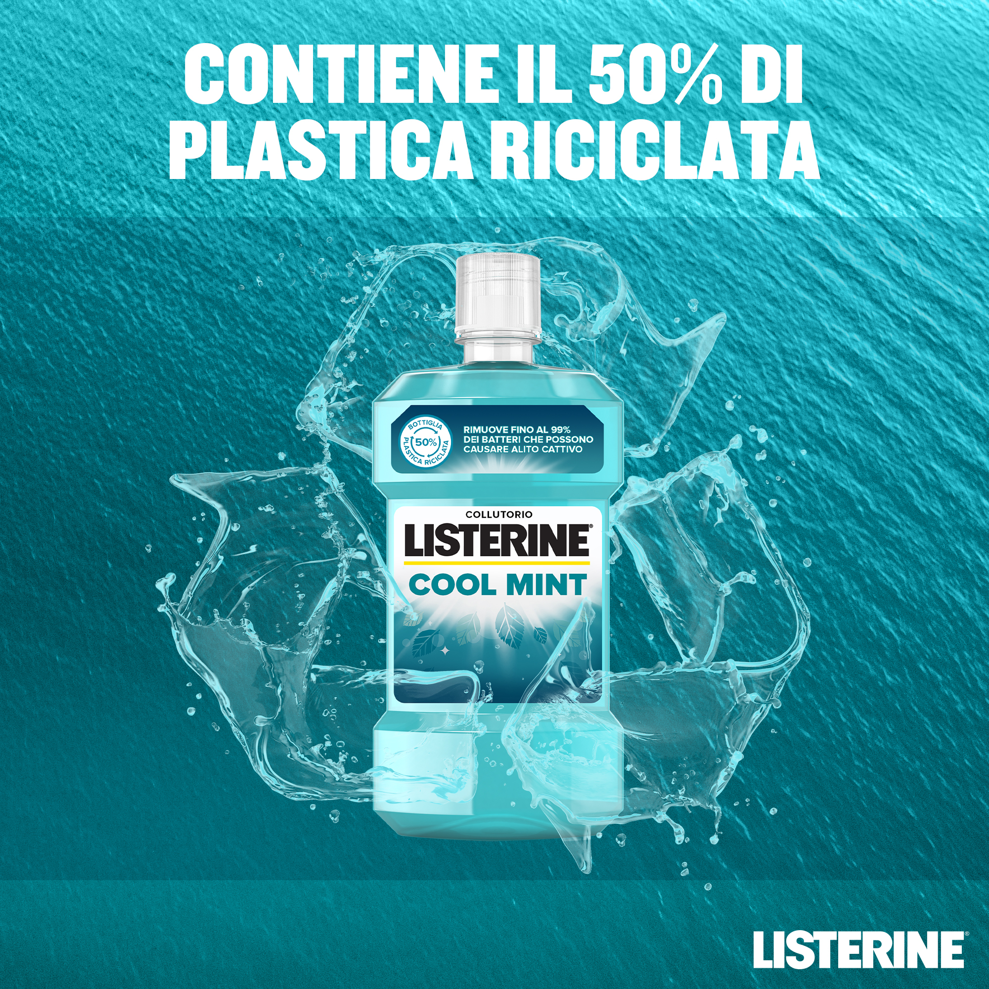LISTERINE Cool Mint Collutorio al gusto Menta a base di Oli Essenziali Antibatterici 500 ml