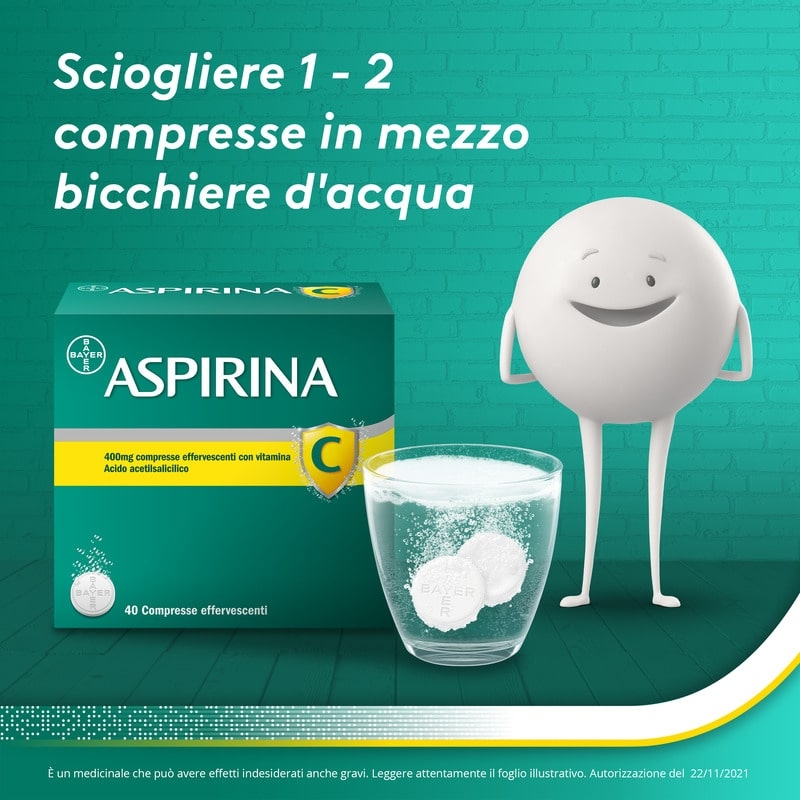 Aspirina C, contro sintomi di Raffreddore, Influenza e Febbre, 400 mg di Acido Acetilsalicilico + 240 mg di Vitamina C, antinfiammatorio e analgesico, 40 Compresse Effervescenti Aspirina C, contro sintomi di Raffreddore, Influenza e Febbre, 400 mg di Acido Acetilsalicilico + 240 mg di Vitamina C, antinfiammatorio e analgesico, 40 Compresse Effervescenti