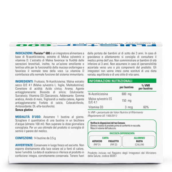 Fluistar 600 Integratore Fluidificante 14 Bustine Fluistar 600 Integratore Fluidificante 14 Bustine