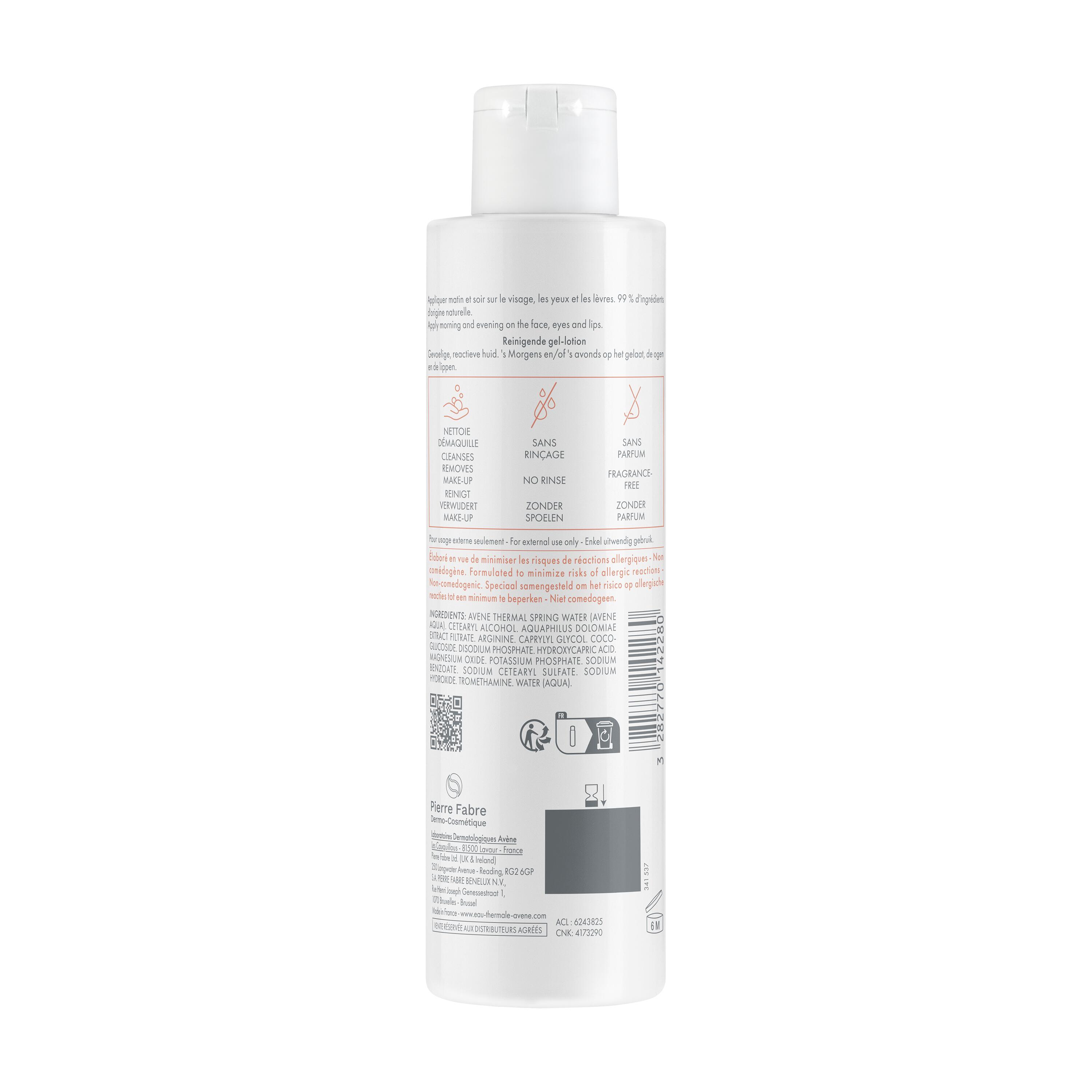 Avène Tolérance - Lozione Detergente Gel Per Pelle Sensibile E Reattiva Viso, Occhi E Labbra 200 ml 