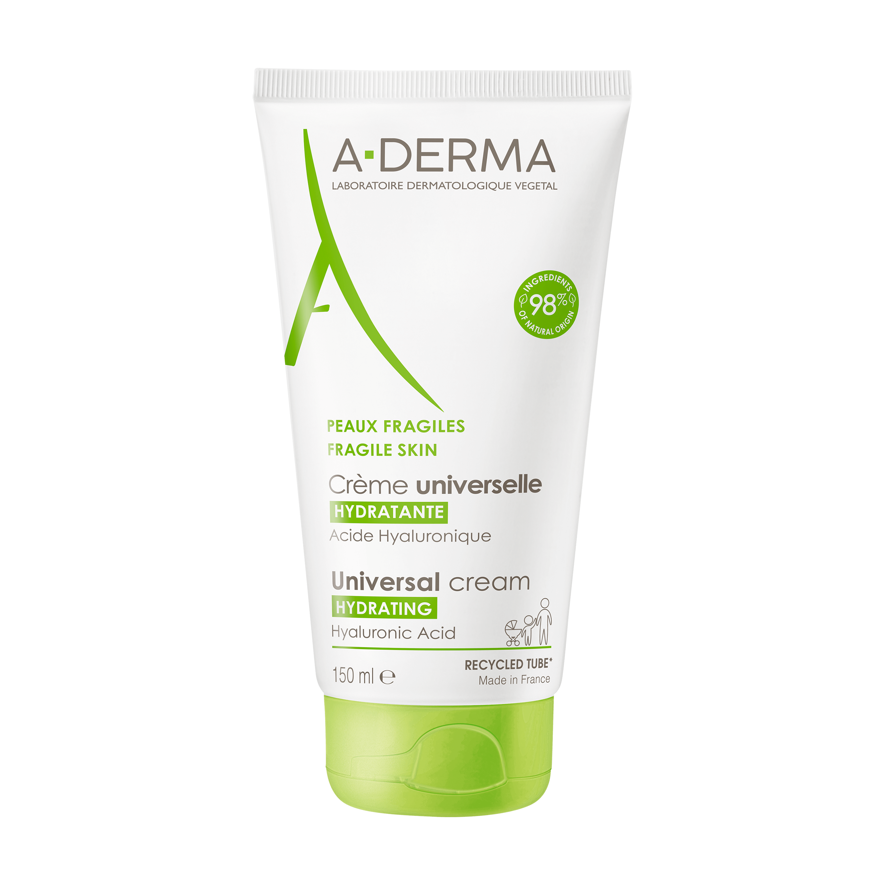 A-Derma Les Indispensables Crema Universale Idratante Multiuso Viso E Corpo, Pelle secca fragile e delicata di tutta la famiglia, con Acido ialuronico e Burro di karitè, 150 ml