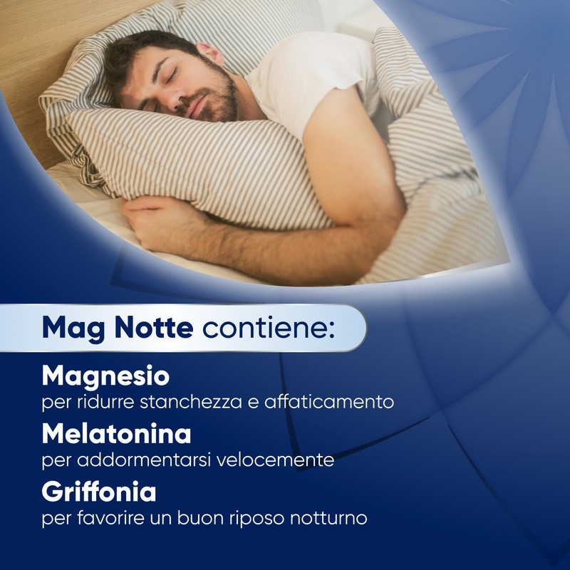 Mag Notte, Integratore a Base di Melatonina, Magnesio e Griffonia per Dormire Bene, Favorire il Rilassamento e Qualità del Sonno, Gusto Agrumi e Camomilla Mag Notte, Integratore a Base di Melatonina, Magnesio e Griffonia per Dormire Bene, Favorire il Rilassamento e Qualità del Sonno, Gusto Agrumi e Camomilla
