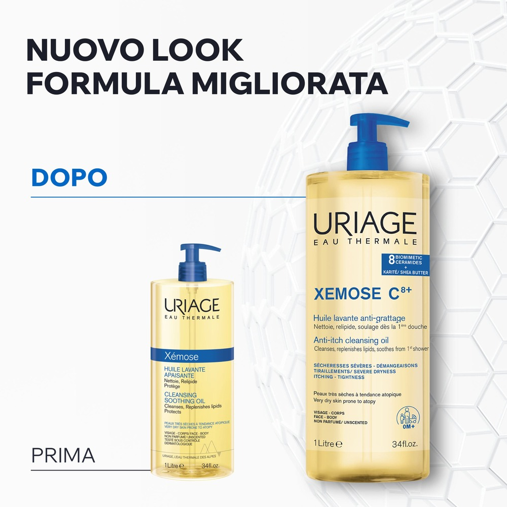 Uriage Xémose Olio Lavante Lenitivo Corpo Doccia e Bagno per pelle secca, a tendenza atopica 1 L