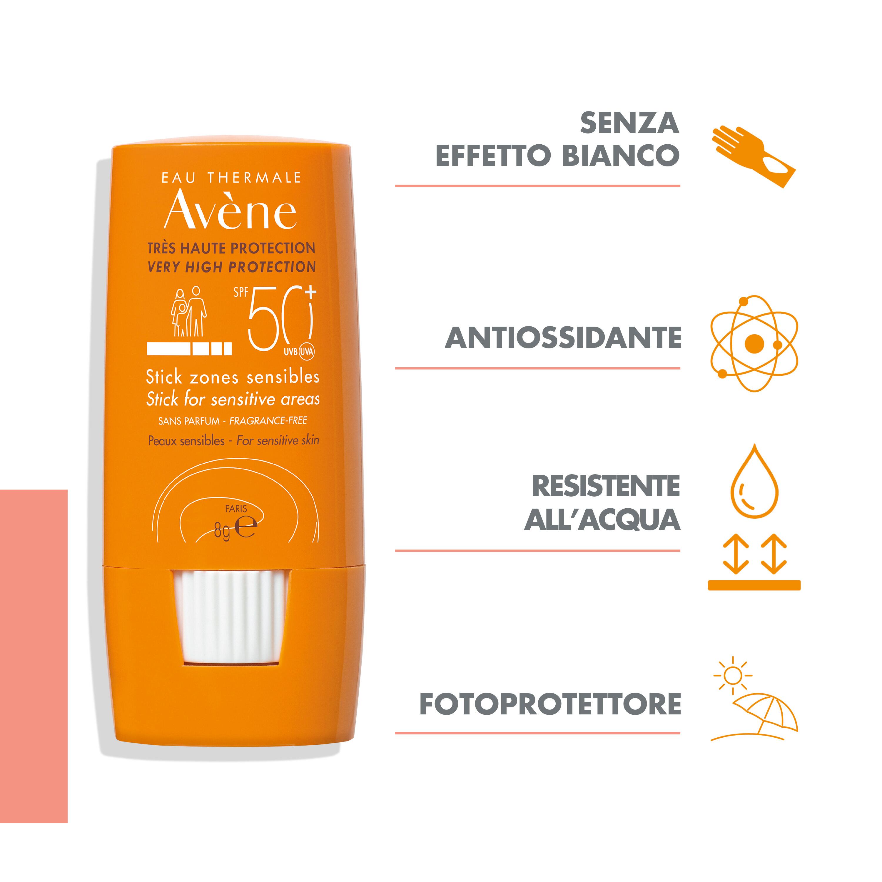 Avène Eau Thermale - Protezione Solare Molto Alta SPF50+ Per Zone Sensibili Stick 8 g