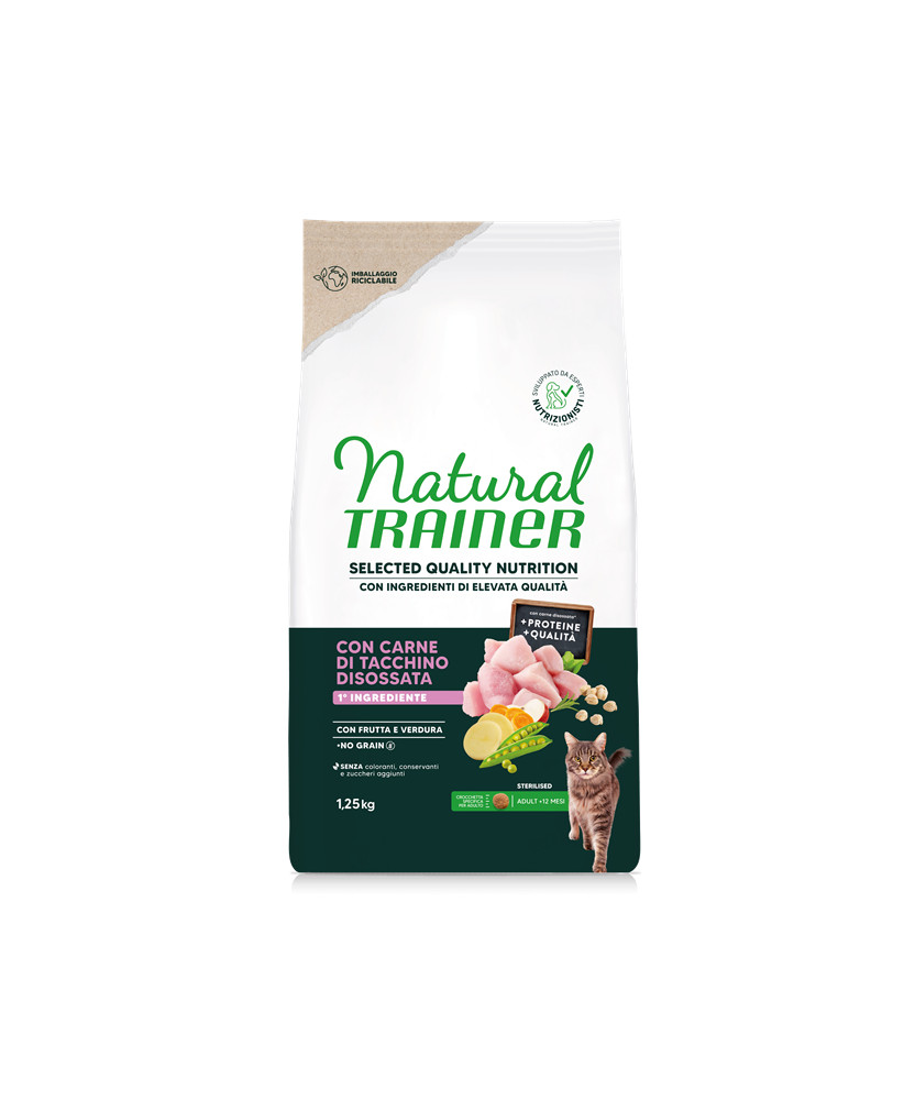 TRAINER NATURAL GATTO SELECTED QUALITY NUTRITION NO GRAIN STERILIZED ADULT TACCHINO 1,25KG