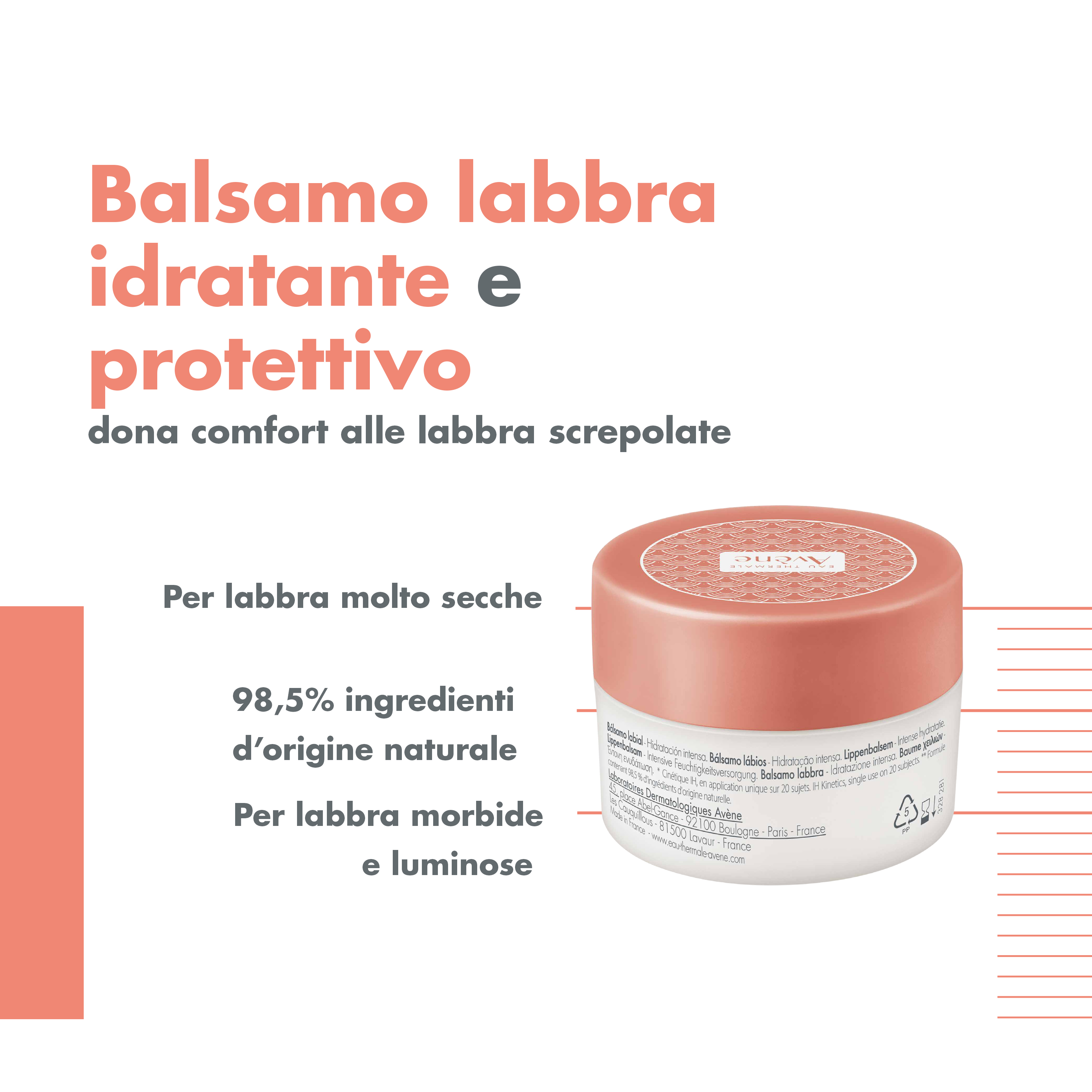 Eau Thermale Avène Balsamo Labbra Idratazione Intensa 24h, effetto Gloss, Illumina lenisce e protegge, Labbra sensibili e secche, con Burro di Karitè, 10ml 