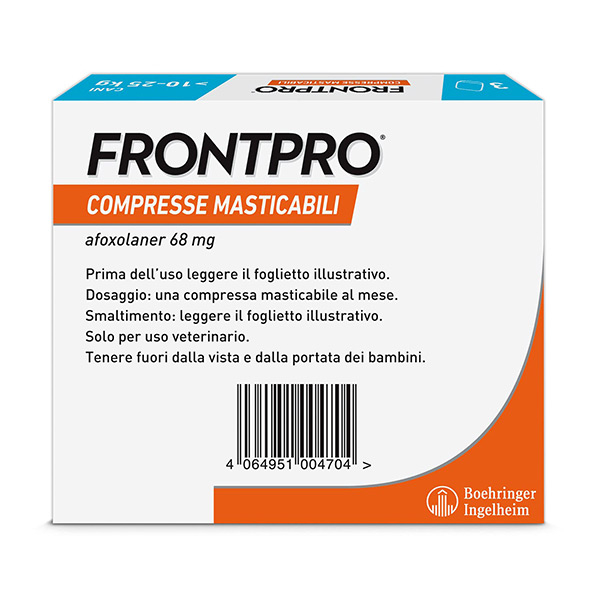 FRONTPRO x3 Compresse Masticabili Antiparassitario Per Cani (10-25Kg) Contro Pulci, Zecche, Uova e Larve FRONTPRO x3 Compresse Masticabili Antiparassitario Per Cani (10-25Kg) Contro Pulci, Zecche, Uova e Larve