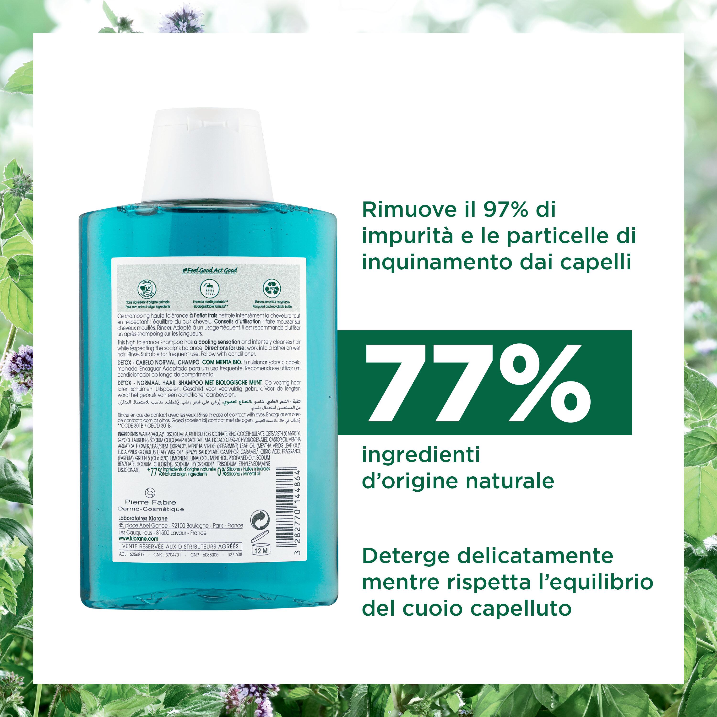 Klorane - Shampoo Rinfrescante & Anti-Inquinamento Alla Menta Bio Per Capelli Normali 200 ml