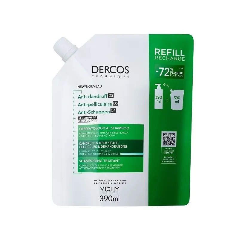 Vichy Dercos Technique Shampoo Antiforfora Ds Grassi per Forfora e Prurito 390ml