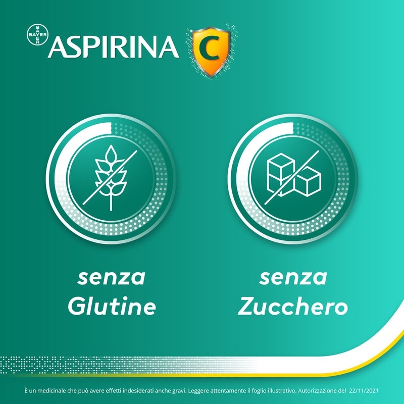 Aspirina C, contro sintomi di Raffreddore, Influenza e Febbre, 400 mg di Acido Acetilsalicilico + 240 mg di Vitamina C, antinfiammatorio e analgesico, 20 Compresse Effervescenti Aspirina C, contro sintomi di Raffreddore, Influenza e Febbre, 400 mg di Acido Acetilsalicilico + 240 mg di Vitamina C, antinfiammatorio e analgesico, 20 Compresse Effervescenti