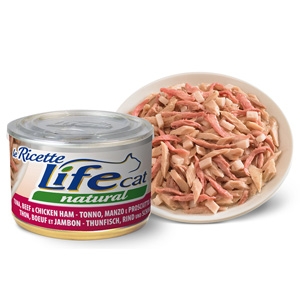 LIFEPETCARE LIFE GATTO NATURAL LE RICETTE TONNO MANZO PROSCIUTTO 150GR (lattina)