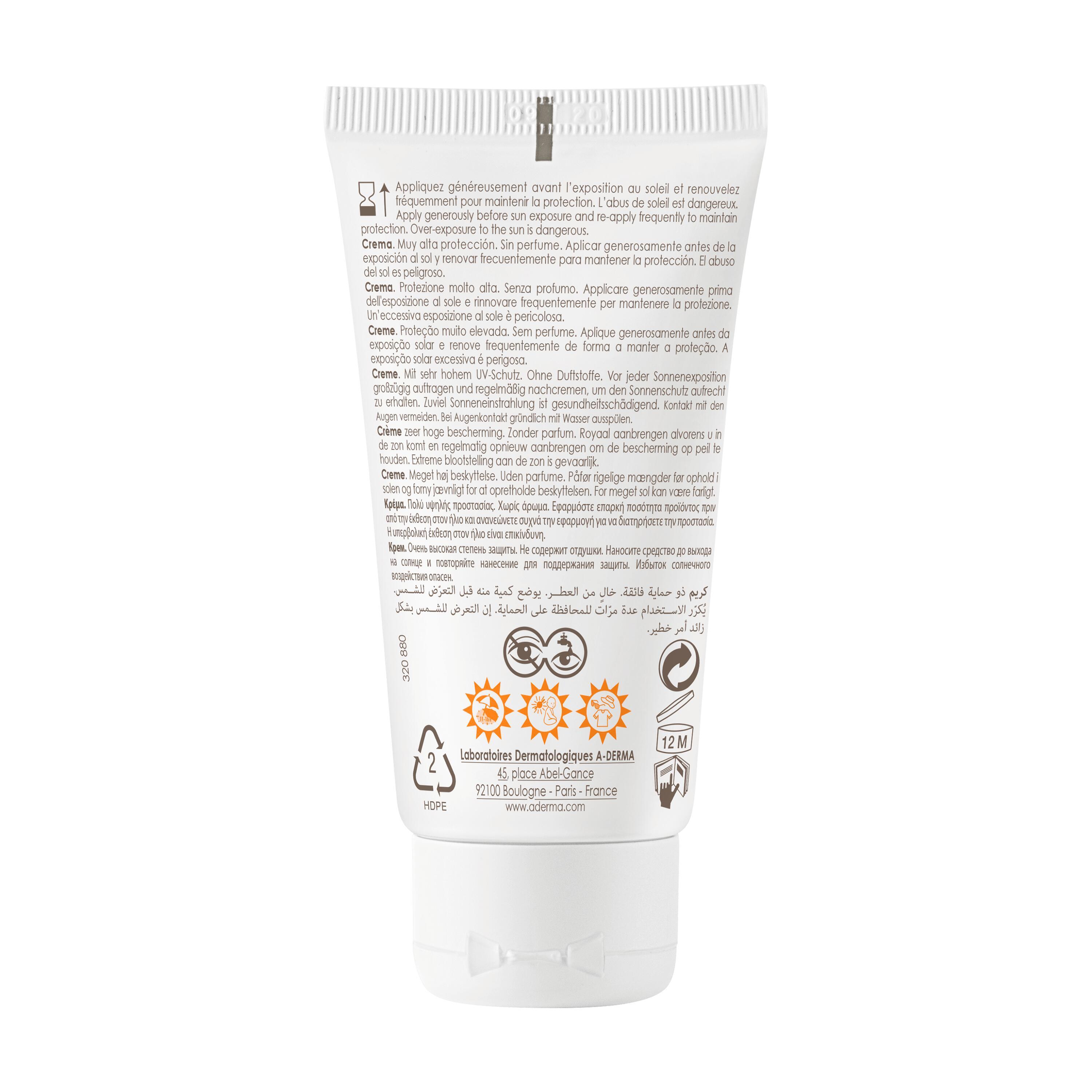 A-Derma - Protect - Crema Solare Senza Profumo SPF50+ Protezione Solare Molto Alta Viso 40 ml